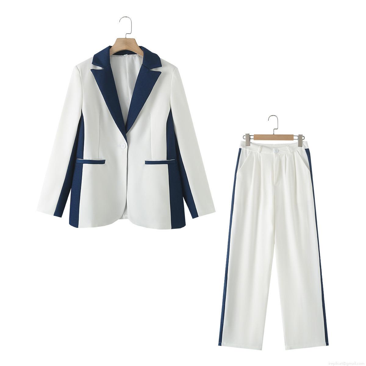 Women's 2 Piece Blazer Suit Set Patchwork Notch Lapel Single Button Jacket and High Waist Straight Leg Pants Commute Professional Office Outfits Women's 2 Piece Blazer Suit Set Patchwork Notch Lapel Single Button Jacket and High Waist Straight Leg Pants Commute Professional Office Outfits