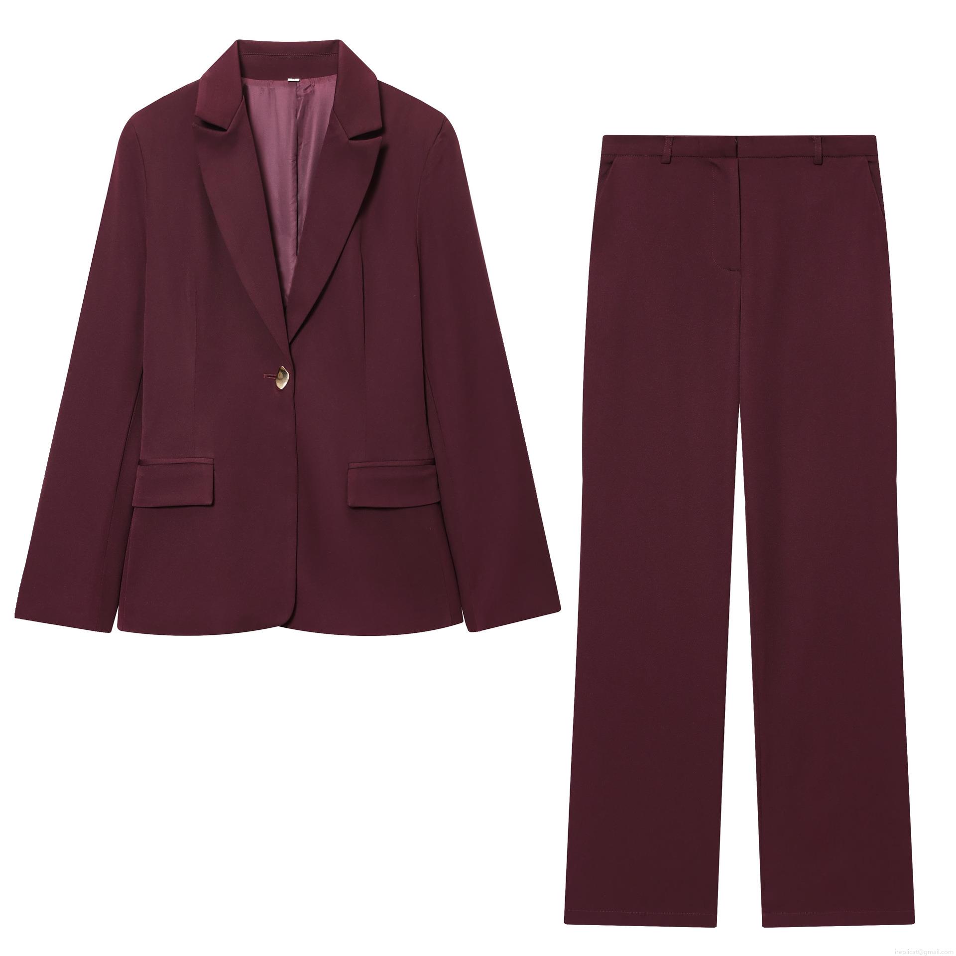 Women's Elegant 2 Piece Blazer Suit Set Slim Fit Single Breasted Jacket and Straight Leg Pants Polyester Solid Color Office Business Casual Outfits Burgundy Women's Elegant 2 Piece Blazer Suit Set Slim Fit Single Breasted Jacket and Straight Leg Pants Polyester Solid Color Office Business Casual Outfits Burgundy