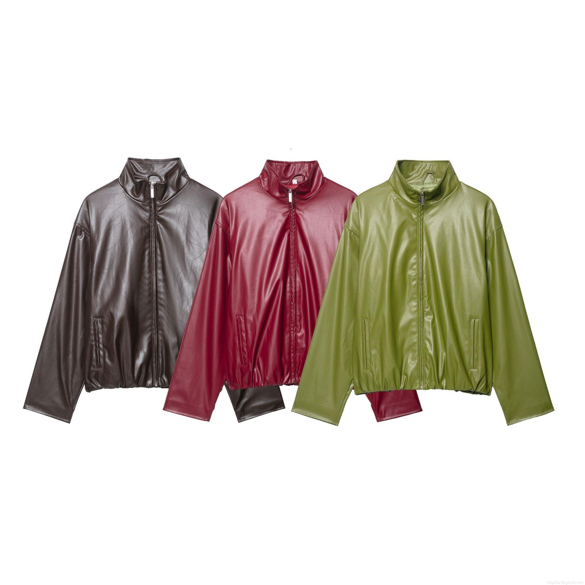 Women's PU Leather Stand Collar Jacket Skirt And Pants Set Faux Leather Streetwear Outfits Solid Color Retro Autumn Winter Two Piece Sets For Women Women's PU Leather Stand Collar Jacket Skirt And Pants Set Faux Leather Streetwear Outfits Solid Color Retro Autumn Winter Two Piece Sets For Women