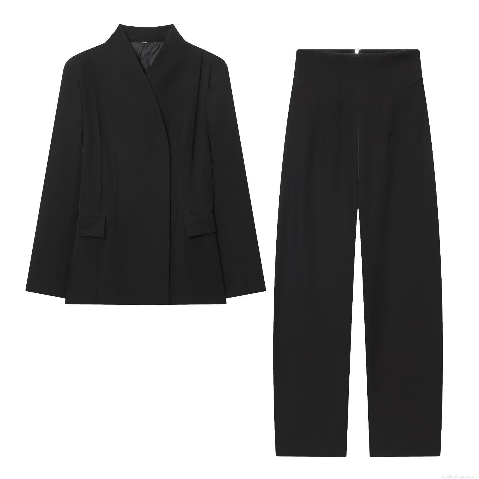 Women's Business Suit Set Thickened Twill Polyester Slim Fit Blazer and High Waisted Wide Leg Pants Elegant Modern Solid Black Two Piece Outfit for Office Career Professional Women's Business Suit Set Thickened Twill Polyester Slim Fit Blazer and High Waisted Wide Leg Pants Elegant Modern Solid Black Two Piece Outfit for Office Career Professional