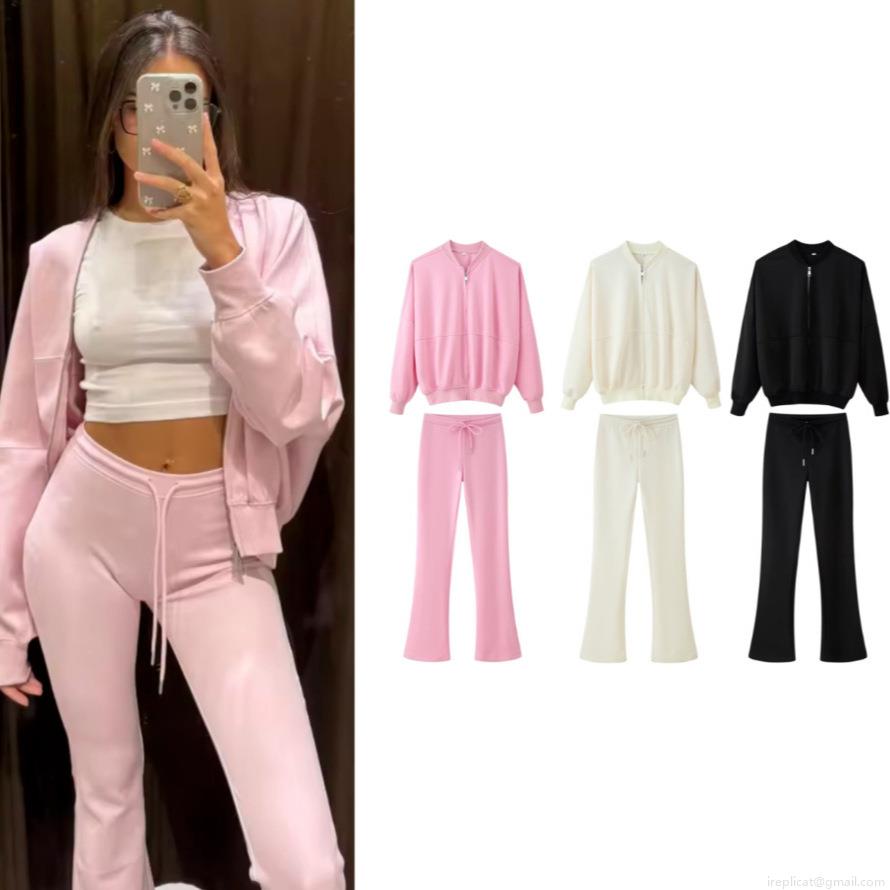 Women's Casual 2 Piece Outfits Solid Color Zipper Stand Collar Jacket And High Waist Flare Pants Tracksuit Set Daily Wear Women's Casual 2 Piece Outfits Solid Color Zipper Stand Collar Jacket And High Waist Flare Pants Tracksuit Set Daily Wear