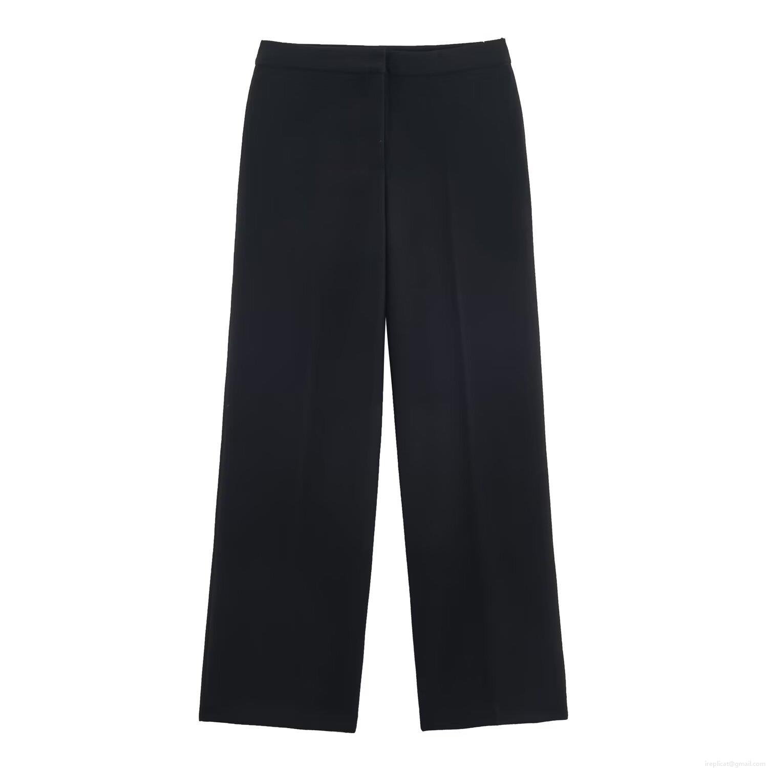 Women\'s Two Piece Blazer and Pants Set Elegant Solid Color Long Sleeve Office Suit with Metal Buckle Decoration Wide Leg Trousers Autumn Streetwear