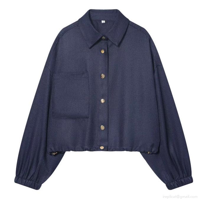 Women's Casual Two Piece Set Polyester Navy Blue Short Balloon Jacket and Wide Leg Pants Workwear Style Streetwear Autumn Outfits For Women Women's Casual Two Piece Set Polyester Navy Blue Short Balloon Jacket and Wide Leg Pants Workwear Style Streetwear Autumn Outfits For Women