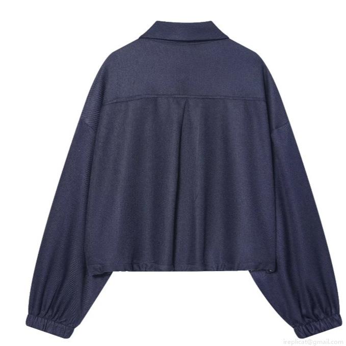 Women\'s Casual Two Piece Set Polyester Navy Blue Short Balloon Jacket and Wide Leg Pants Workwear Style Streetwear Autumn Outfits For Women