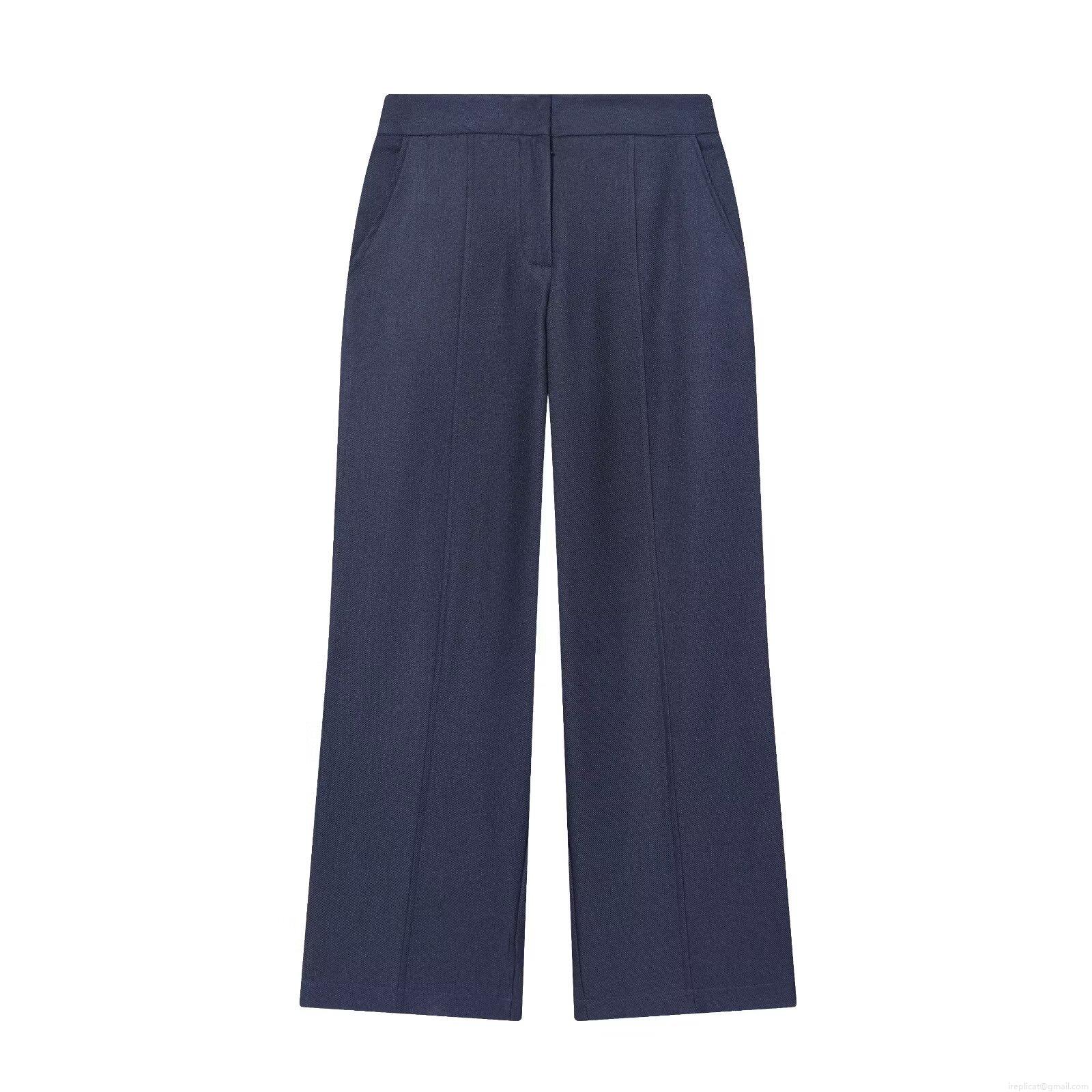 Women\'s Casual Two Piece Set Polyester Navy Blue Short Balloon Jacket and Wide Leg Pants Workwear Style Streetwear Autumn Outfits For Women