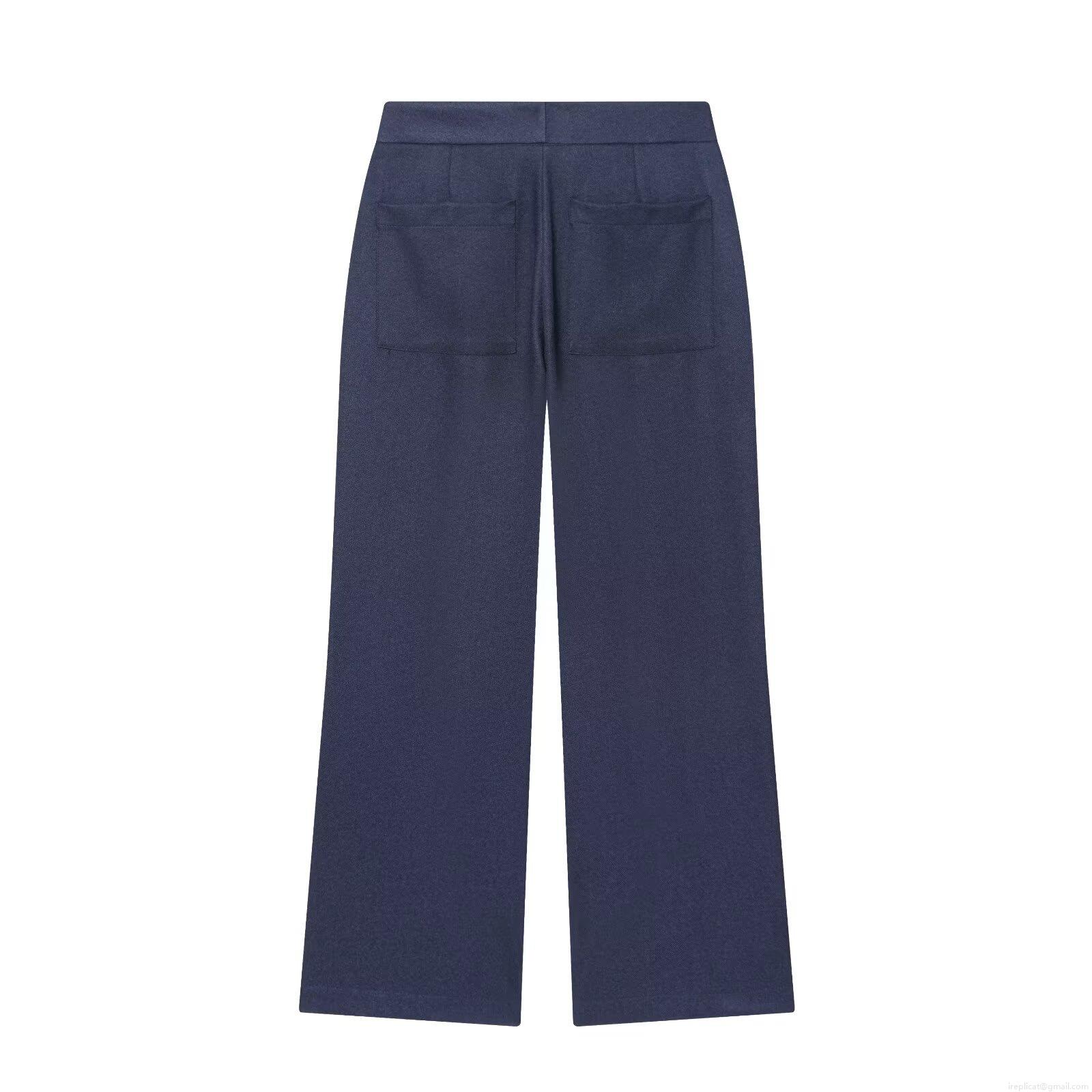Women\'s Casual Two Piece Set Polyester Navy Blue Short Balloon Jacket and Wide Leg Pants Workwear Style Streetwear Autumn Outfits For Women