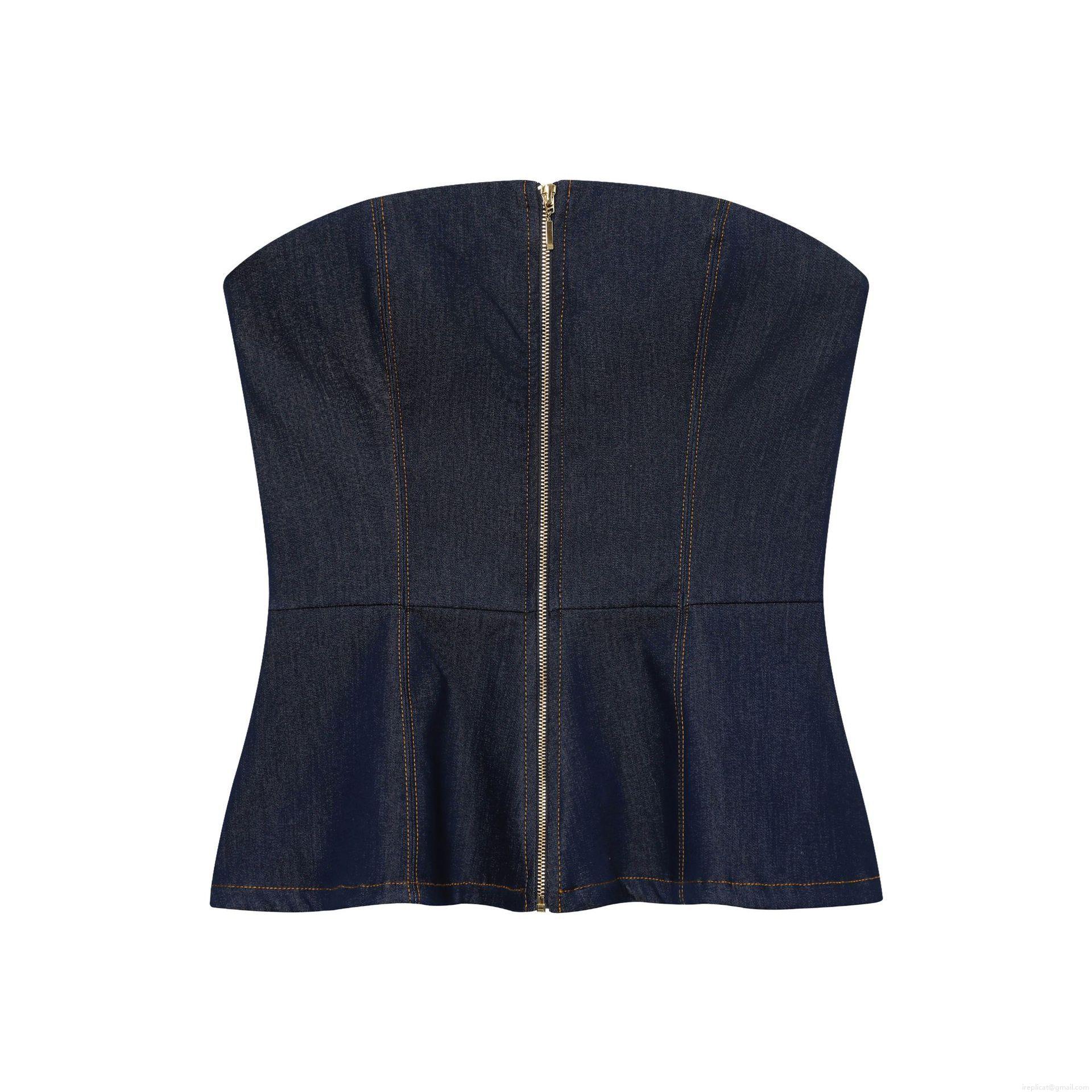 Women's Denim Two Piece Outfits Set Contrast Stitching Strapless Peplum Tube Top and High Waist Wide Leg Flare Pants Streetwear Sets Women's Denim Two Piece Outfits Set Contrast Stitching Strapless Peplum Tube Top and High Waist Wide Leg Flare Pants Streetwear Sets