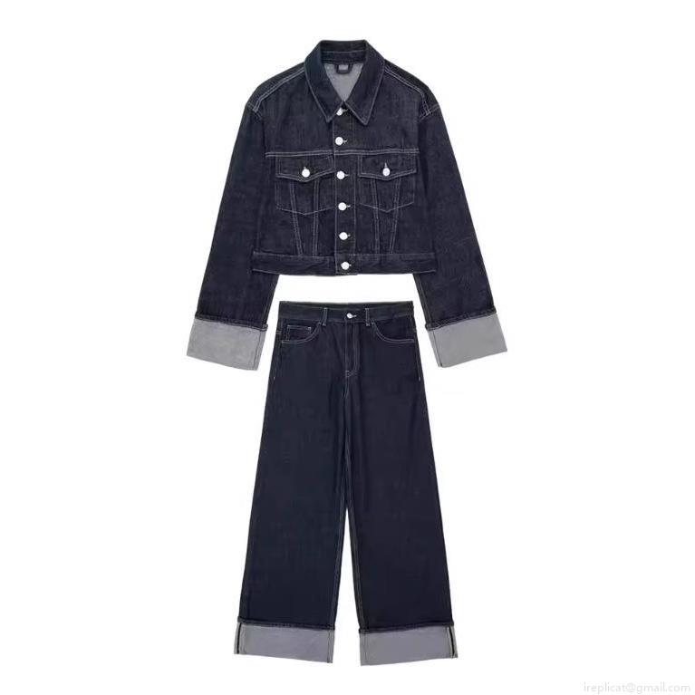 Women's 100% Cotton Denim Jacket and Wide Leg Pants Two Piece Set Contrast Color Cuffed Hem Cropped Outerwear and High Waisted Long Trousers Casual Urban Streetwear Outfits Women's 100% Cotton Denim Jacket and Wide Leg Pants Two Piece Set Contrast Color Cuffed Hem Cropped Outerwear and High Waisted Long Trousers Casual Urban Streetwear Outfits