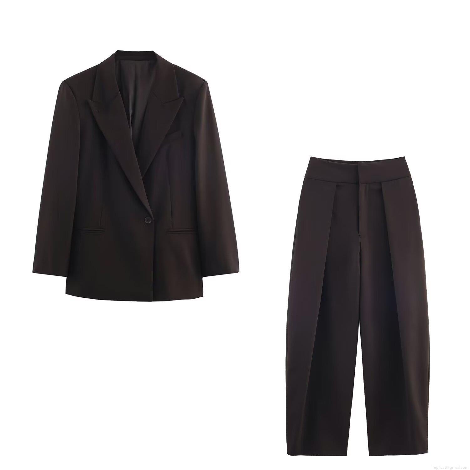 Women's Loose Blazer and High Waist Wide Leg Pants Set Solid Polyester Casual Suit Two-Piece Outfit for Office Streetwear Party Fashion Women's Loose Blazer and High Waist Wide Leg Pants Set Solid Polyester Casual Suit Two-Piece Outfit for Office Streetwear Party Fashion