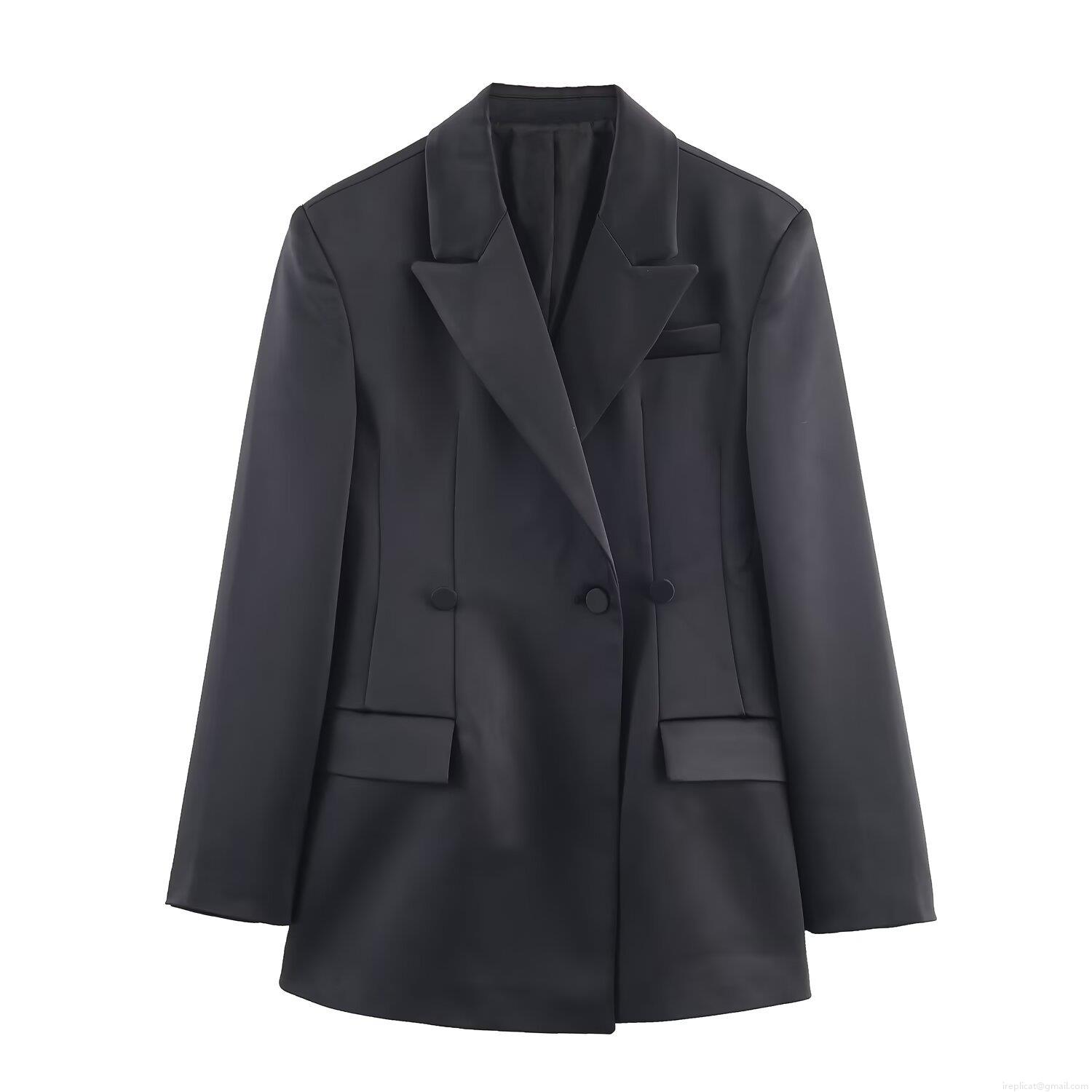 Women's Satin Texture Blazer and Pants Set Double Breasted Lapel Long Sleeve Suit Jacket High Waist Wide Leg Trousers Casual Professional Streetwear Office Wear Outfit Women's Satin Texture Blazer and Pants Set Double Breasted Lapel Long Sleeve Suit Jacket High Waist Wide Leg Trousers Casual Professional Streetwear Office Wear Outfit