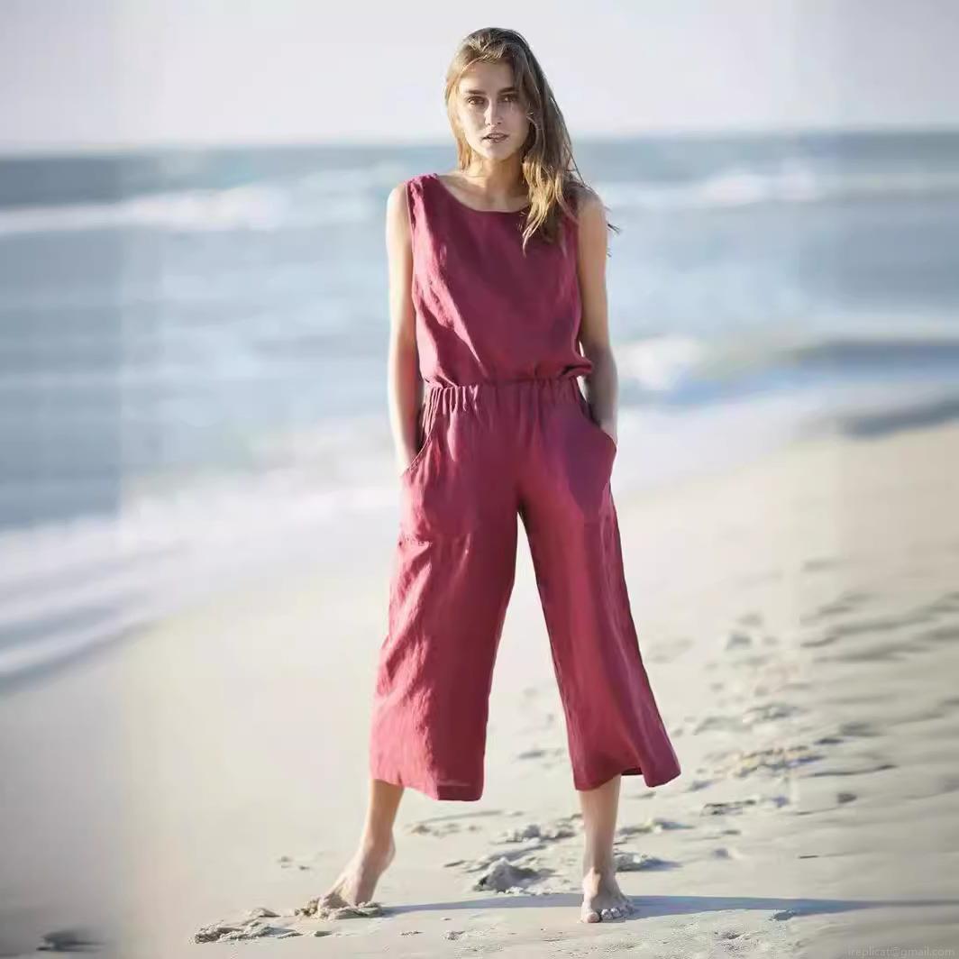Women\'s Casual Summer 2-Piece Set Viscose Linen Blend Sleeveless Tank Top and Wide Leg Pants With Pockets Solid Color Retro Loose Fit Beach Vacation Holiday Outfit Women\'s Casual Summer 2-Piece Set Viscose Linen Blend Sleeveless Tank Top and Wide Leg Pants With Pockets Solid Color Retro Loose Fit Beach Vacation Holiday Outfit