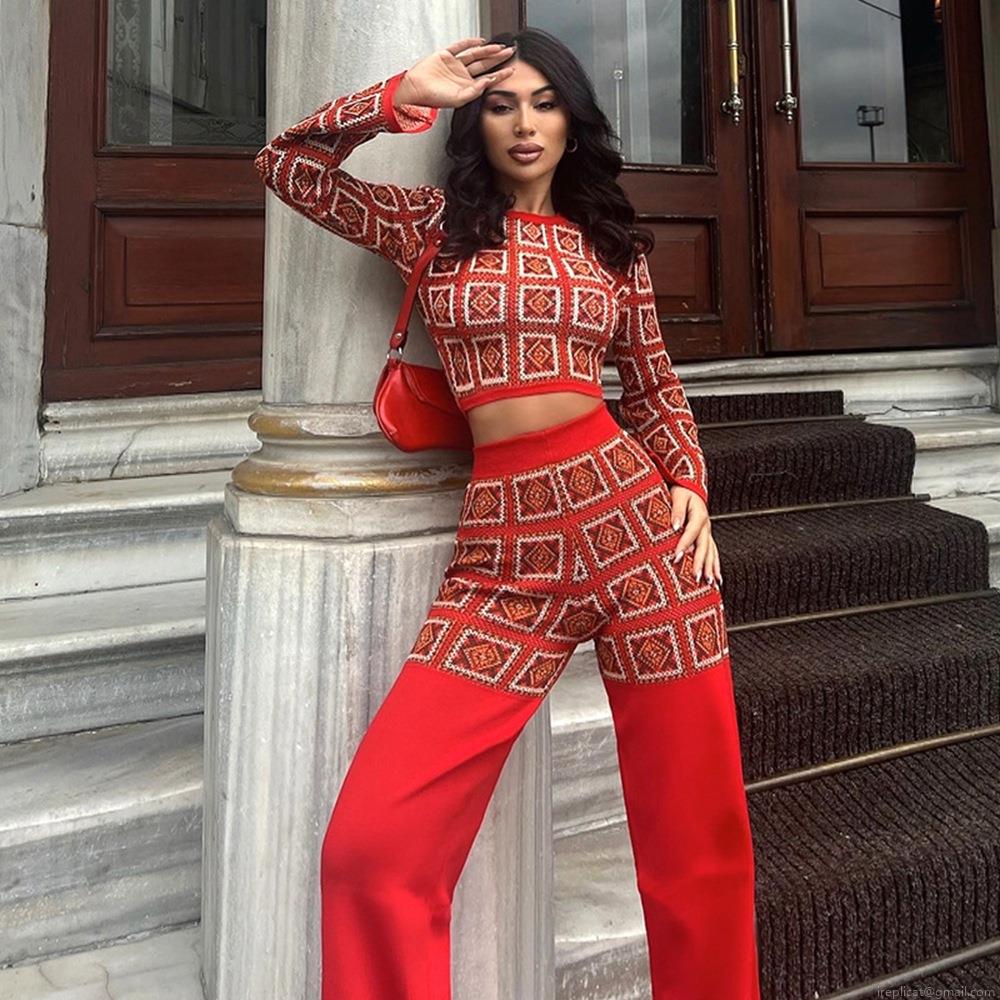 Women\'s 2 Piece Geometric Print Pants Set Long Sleeve Crop Top And High Waisted Wide Leg Trousers Polyester Spandex Retro Ethnic Style Casual Outfits Women\'s 2 Piece Geometric Print Pants Set Long Sleeve Crop Top And High Waisted Wide Leg Trousers Polyester Spandex Retro Ethnic Style Casual Outfits