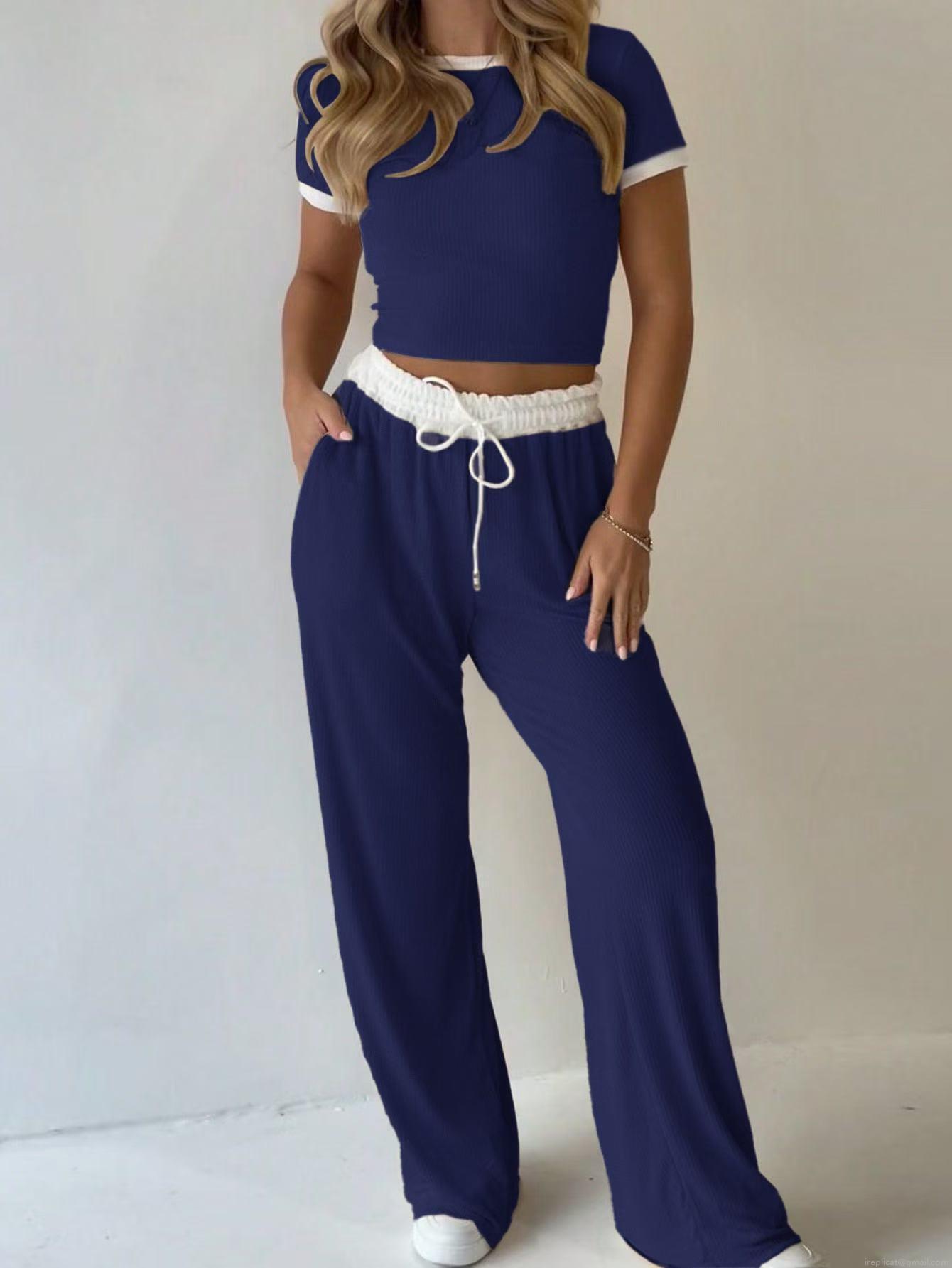 Women's 2 Piece Lounge Set Ribbed Knit Crop Top and Wide Leg Pants Casual Summer Outfits Polyester Spandex Tracksuit Set for Women Streetwear Jogger Sets Women's 2 Piece Lounge Set Ribbed Knit Crop Top and Wide Leg Pants Casual Summer Outfits Polyester Spandex Tracksuit Set for Women Streetwear Jogger Sets