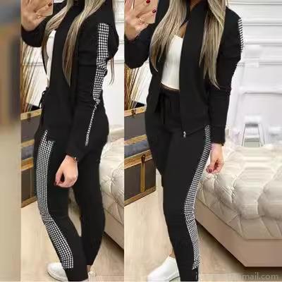 Women's 2 Piece Tracksuit Set 65% Cotton 35% Polyester Zip Up Stand Collar Patchwork Checkerboard Jacket And Sweatpants Casual Sport Outfits For Women Women's 2 Piece Tracksuit Set 65% Cotton 35% Polyester Zip Up Stand Collar Patchwork Checkerboard Jacket And Sweatpants Casual Sport Outfits For Women