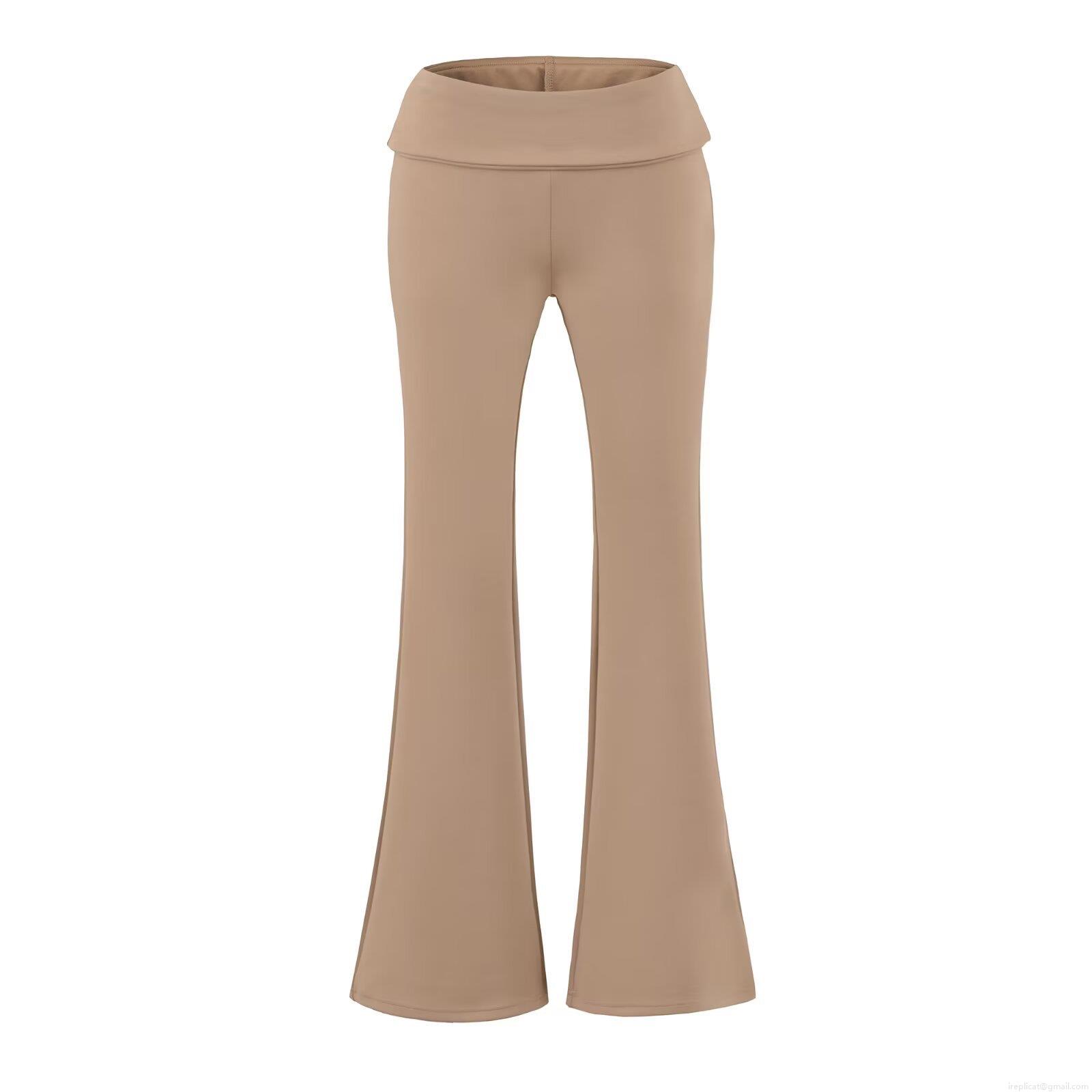 Women\'s 2 Piece Outfits Casual Cotton Blend Crossover V Neck Long Sleeve Crop Top And High Waist Fold Over Flare Pants Set Loungewear Yoga Tracksuit
