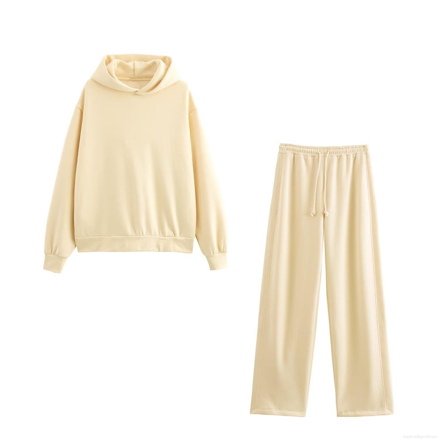 Women\'s Casual Hooded Sweatshirt or Fleece Straight Leg Pants Solid Color Cotton Brushed Warm Loungewear Loose Streetwear Top Bottoms Separates