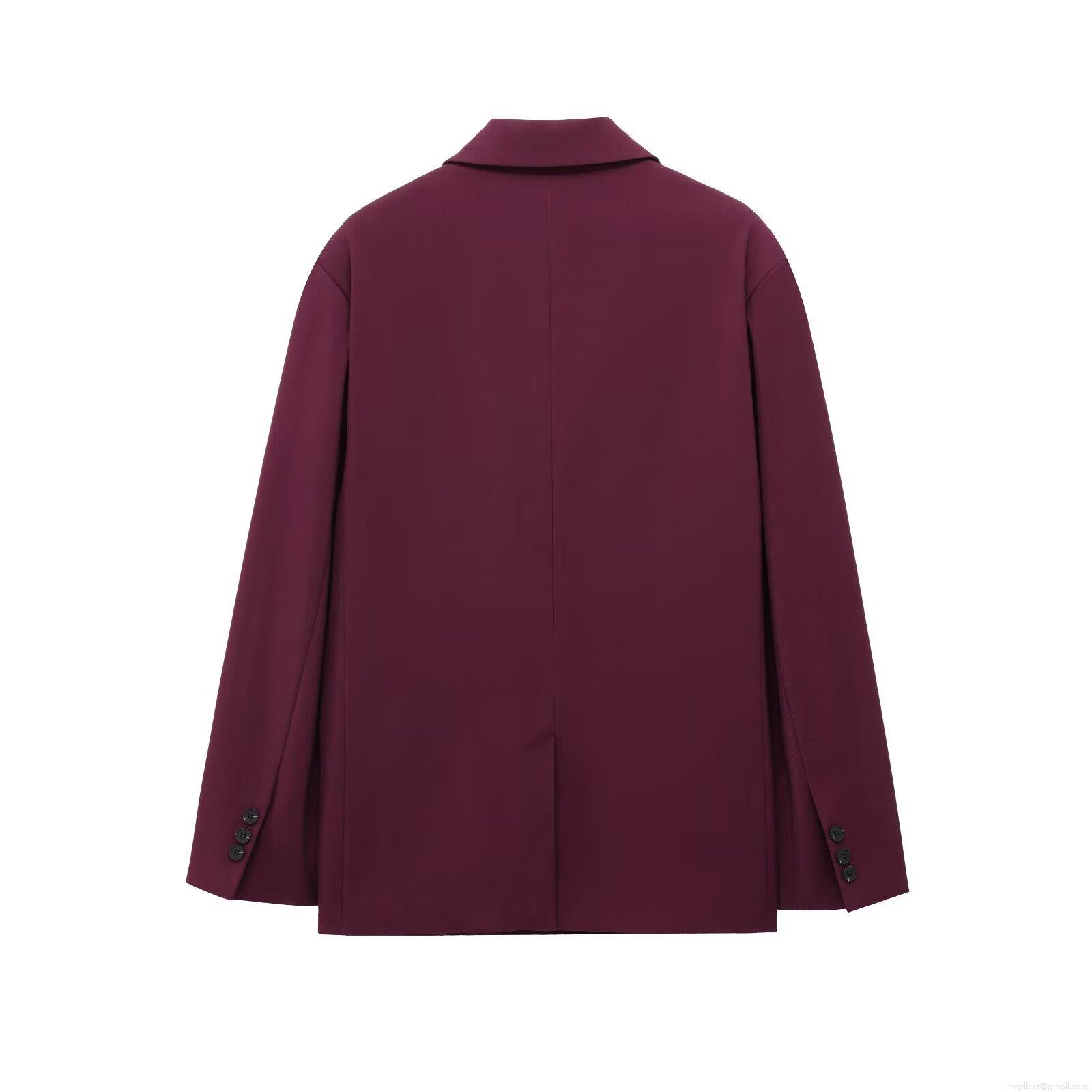 Women Two Piece Blazer Set Solid Color Lapel Long Sleeve Loose Suit Jacket And Pleated Wide Leg Pants Elegant Professional Office Lady Workwear Set Polyester Blend Burgundy