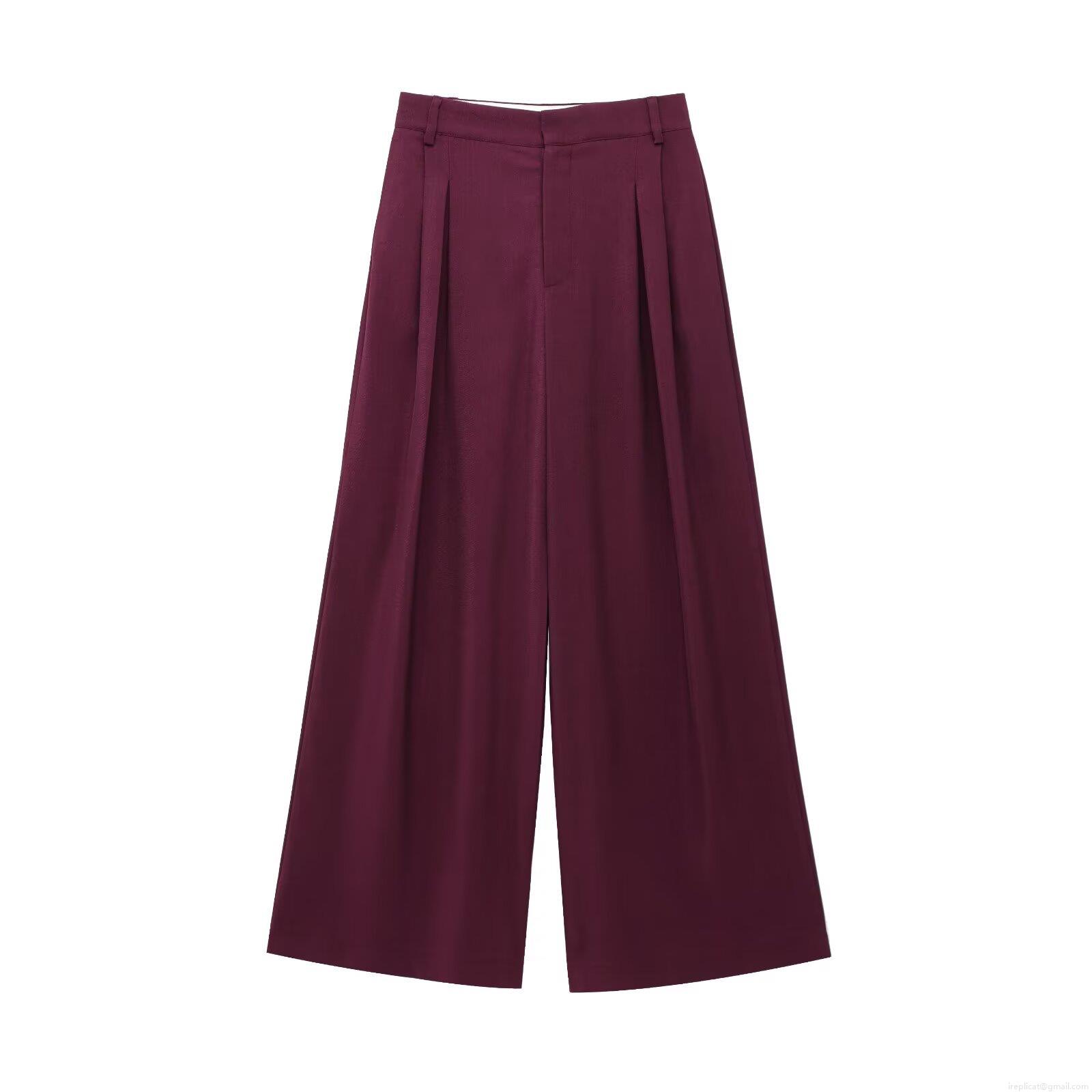 Women Two Piece Blazer Set Solid Color Lapel Long Sleeve Loose Suit Jacket And Pleated Wide Leg Pants Elegant Professional Office Lady Workwear Set Polyester Blend Burgundy