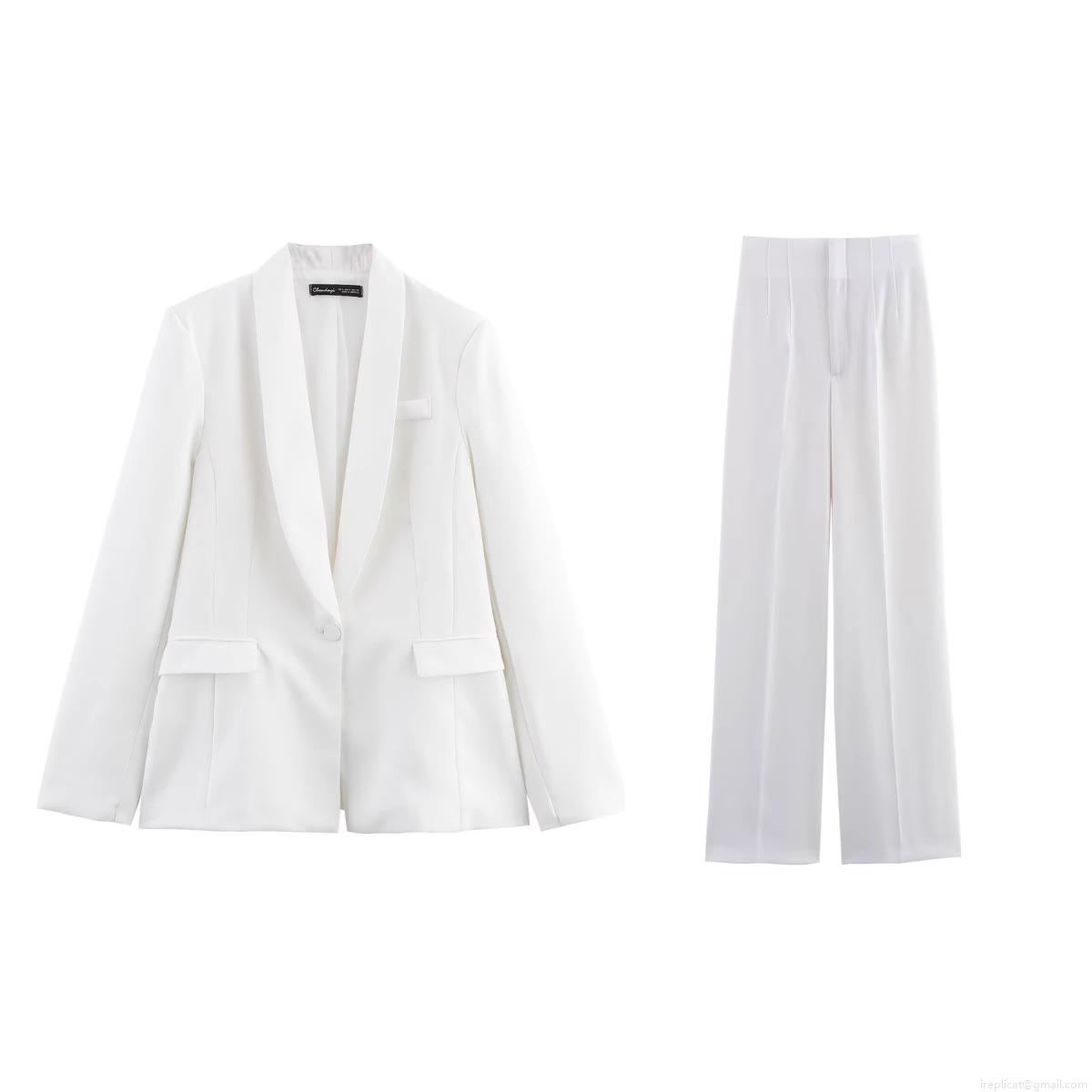Women's Casual White Blazer and Wide Leg Pants Two Piece Suit Set Professional Office Business Formal Long Sleeve Notch Lapel Outfits Polyester Sets Women's Casual White Blazer and Wide Leg Pants Two Piece Suit Set Professional Office Business Formal Long Sleeve Notch Lapel Outfits Polyester Sets