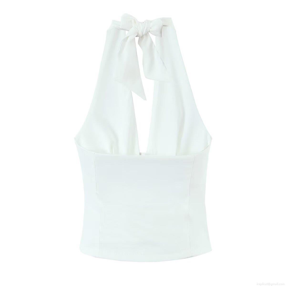 Sexy White Polyester Lace Trim Halter Neck Backless Button Vest And Ruffle Mini Skirt Two Piece Set Women Summer Streetwear Outfit