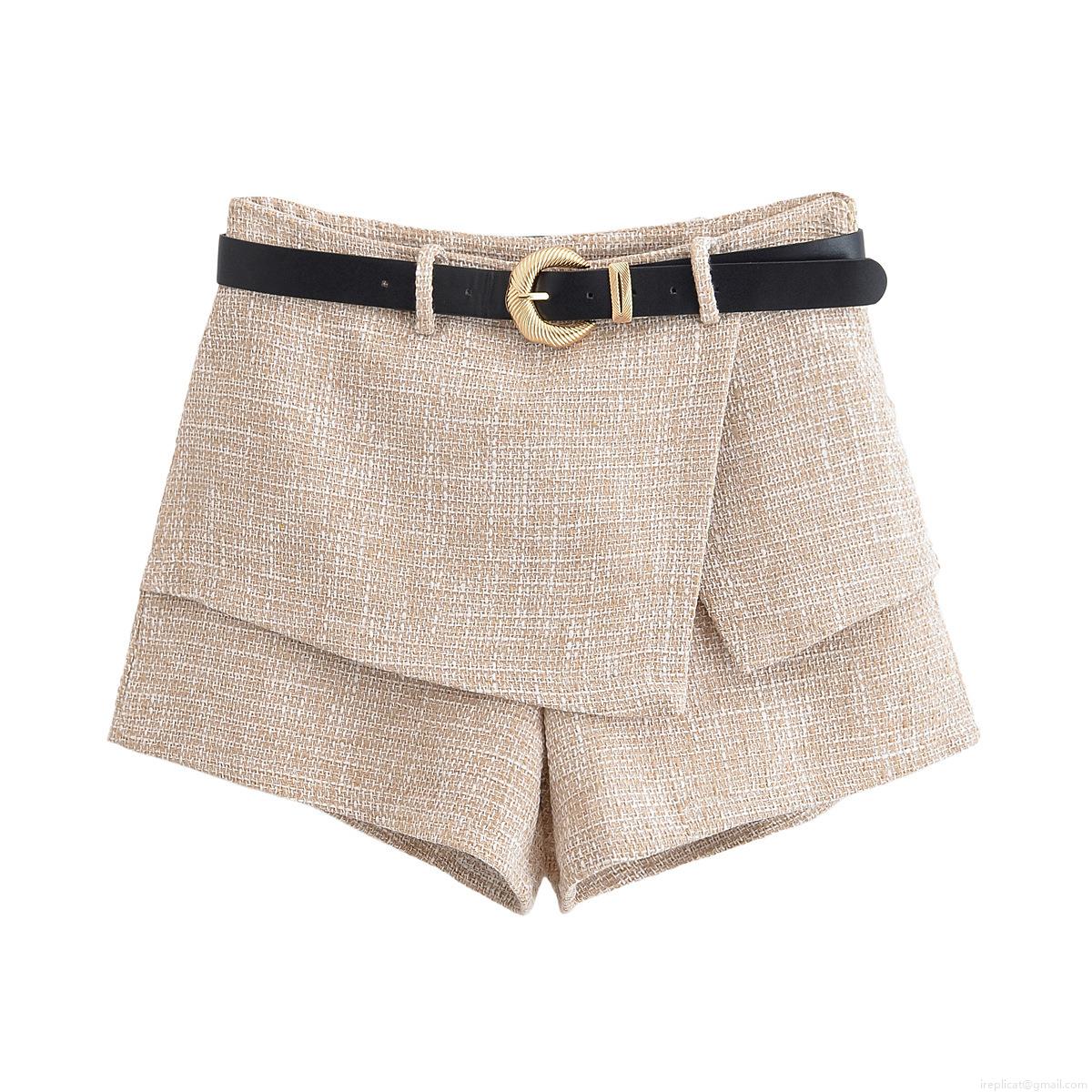 Women\'s Elegant Tweed Two Piece Set Sleeveless Button Down Vest With Belted Skort Culottes Casual Streetwear Summer Outfit
