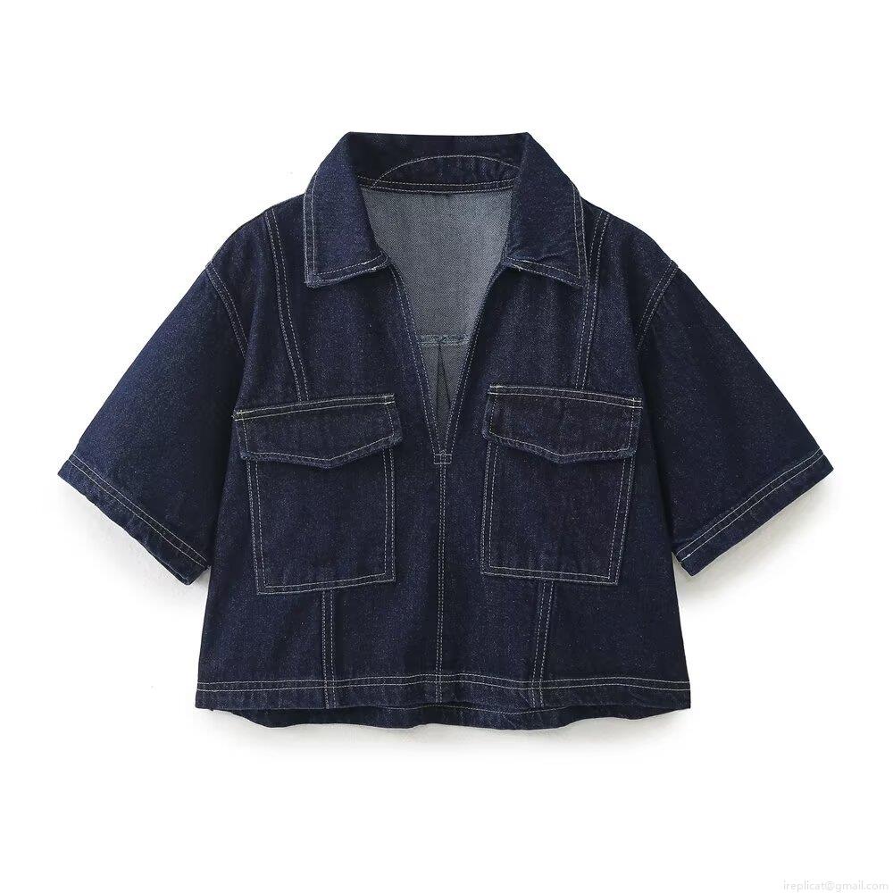 Women\'s Denim 2-Piece Set Short Sleeve Button Up V-Neck Shirt And Asymmetric Wrap Skort Washed Blue Retro Streetwear Summer Outfits Casual Two Piece Clothing For Women
