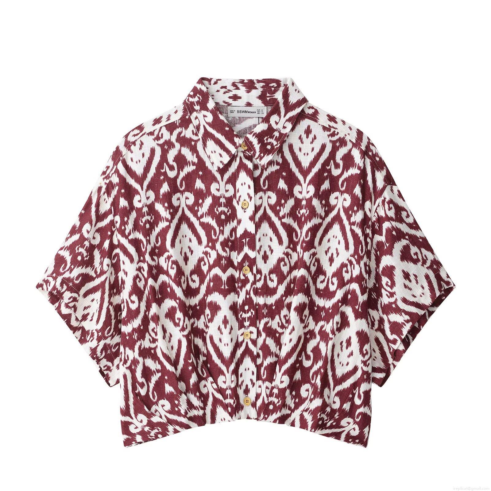 Women\'s Bohemian Ethnic Ikat Print Two Piece Set Polyester Short Sleeve Crop Shirt and Bead Tassel Wrap Mini Skirt Vacation Summer Casual Outfit