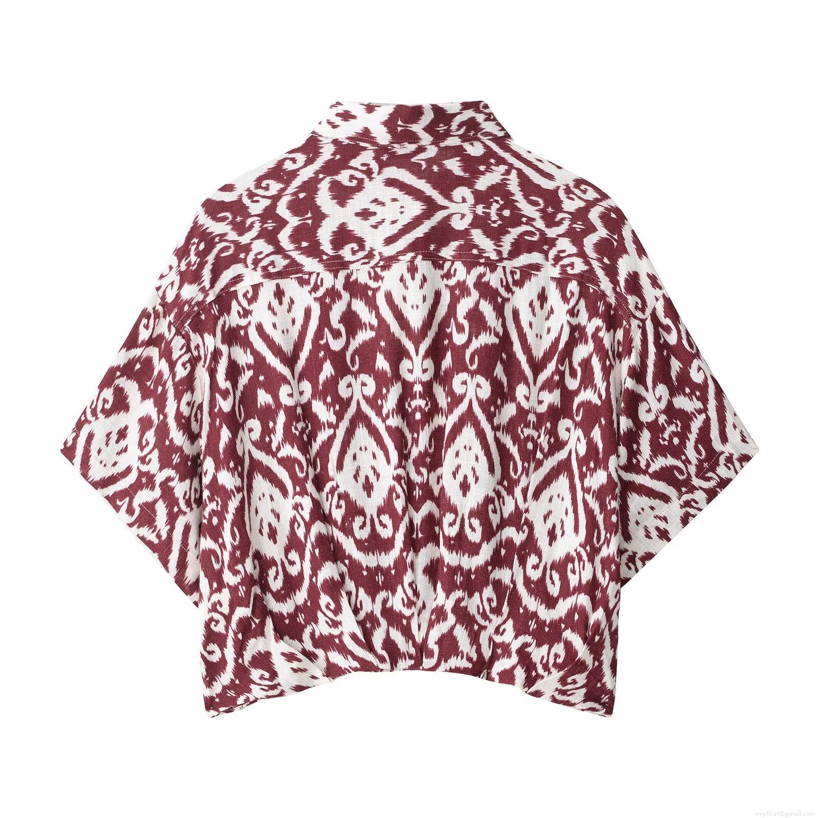 Women\'s Bohemian Ethnic Ikat Print Two Piece Set Polyester Short Sleeve Crop Shirt and Bead Tassel Wrap Mini Skirt Vacation Summer Casual Outfit