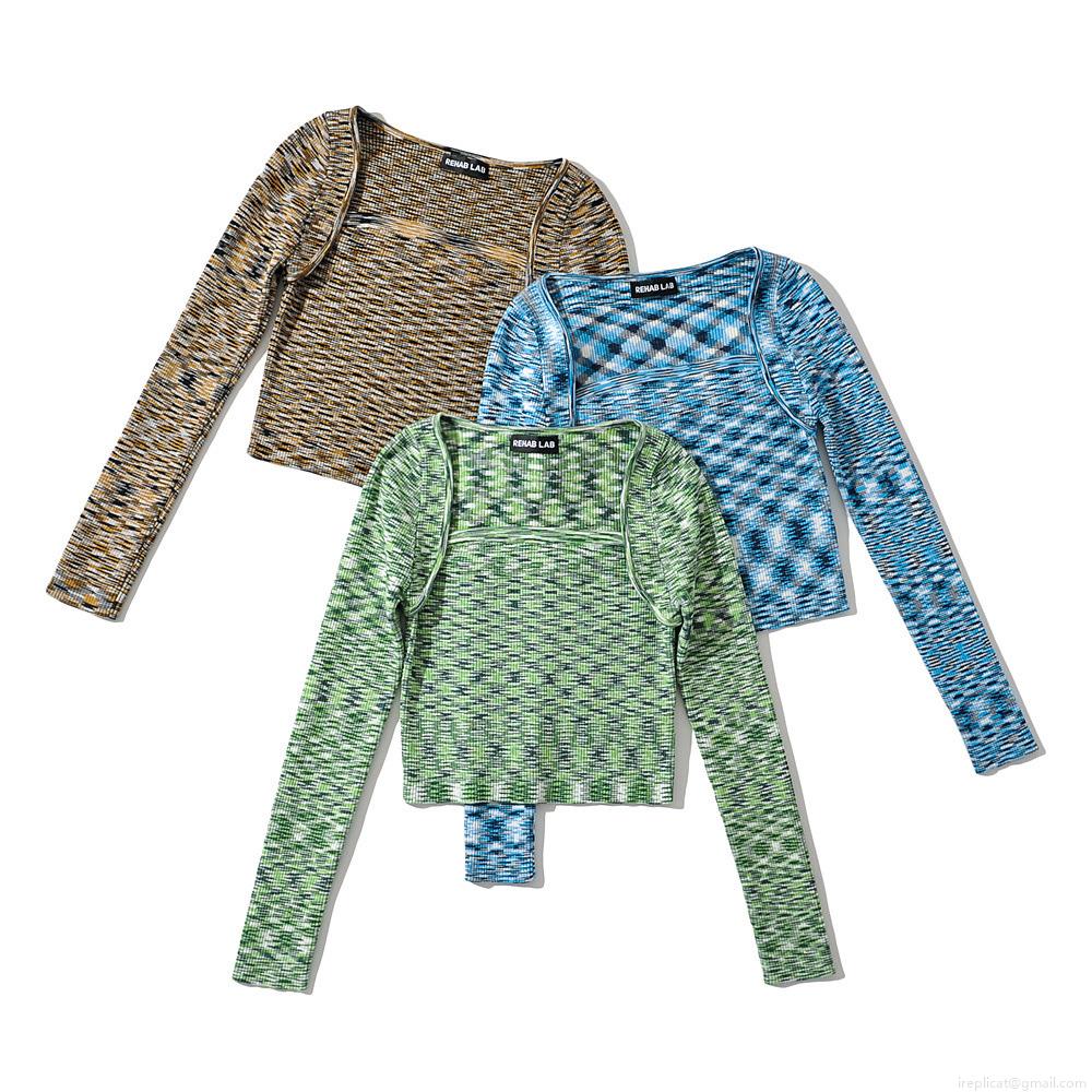 Women's Space-Dye Rayon Nylon Knit 2-Piece Set Irregular Pattern Long Sleeve Shrug And Tube Top Streetwear Casual Short Crop Top Set