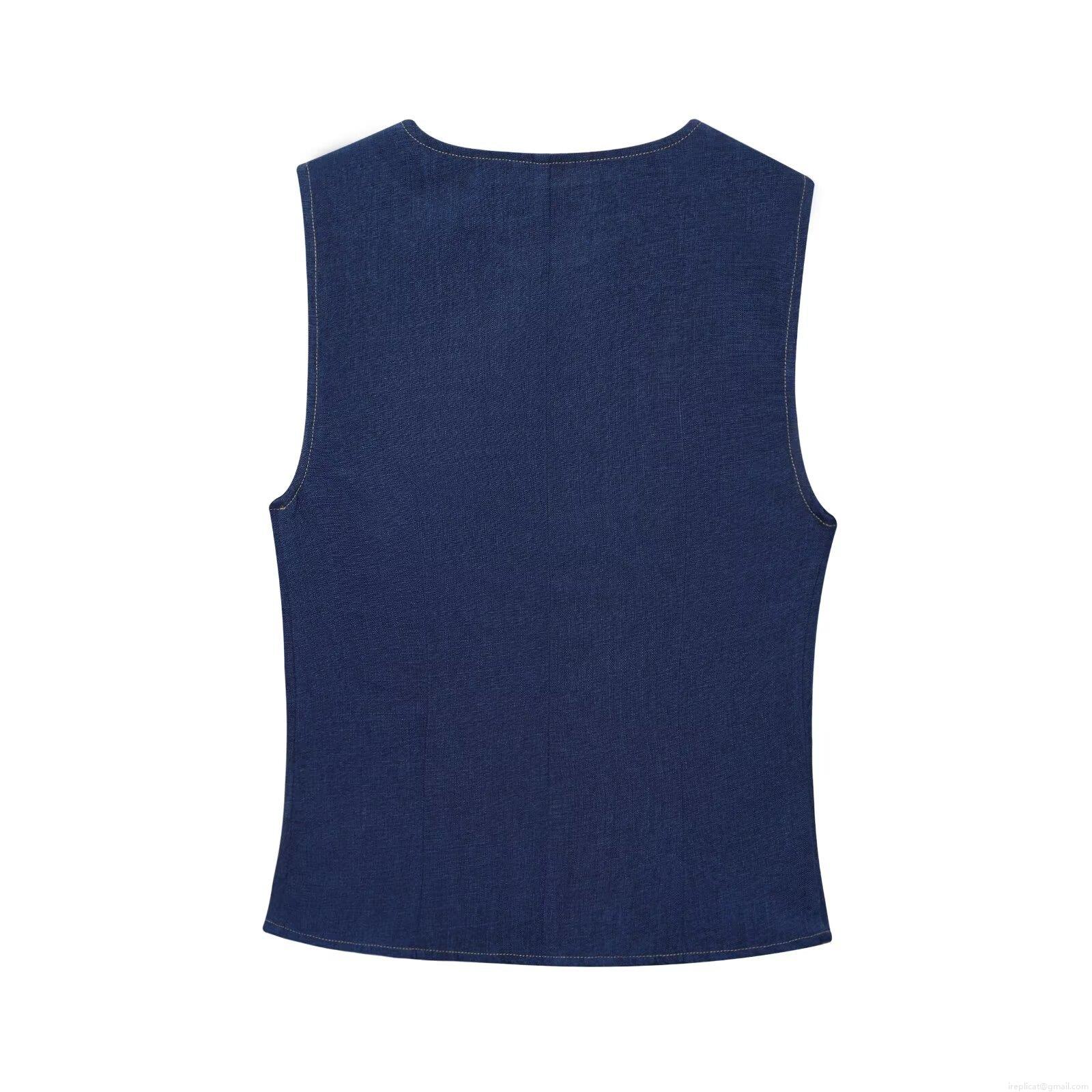 Summer Street Style Sleeveless Button Vest and High Waist Wide Leg Pants Two Piece Set for Women Solid Color Polyester Outfits Elegant Party Outfits