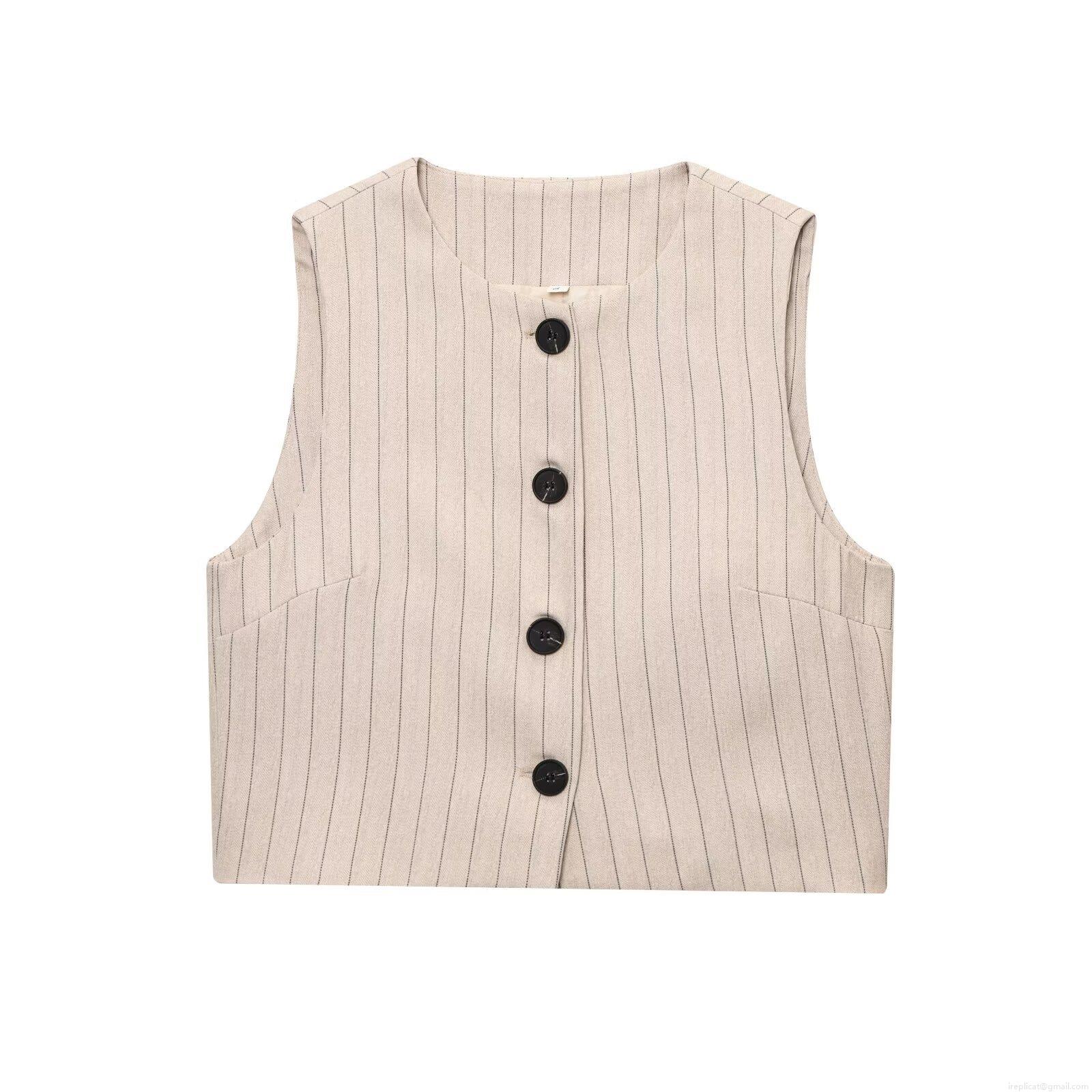 Women\'s 2-Piece Striped Outfit Set Sleeveless Short Vest Top and High Waist Wide Leg Pants with Woven Belt Summer Casual Streetwear Suit