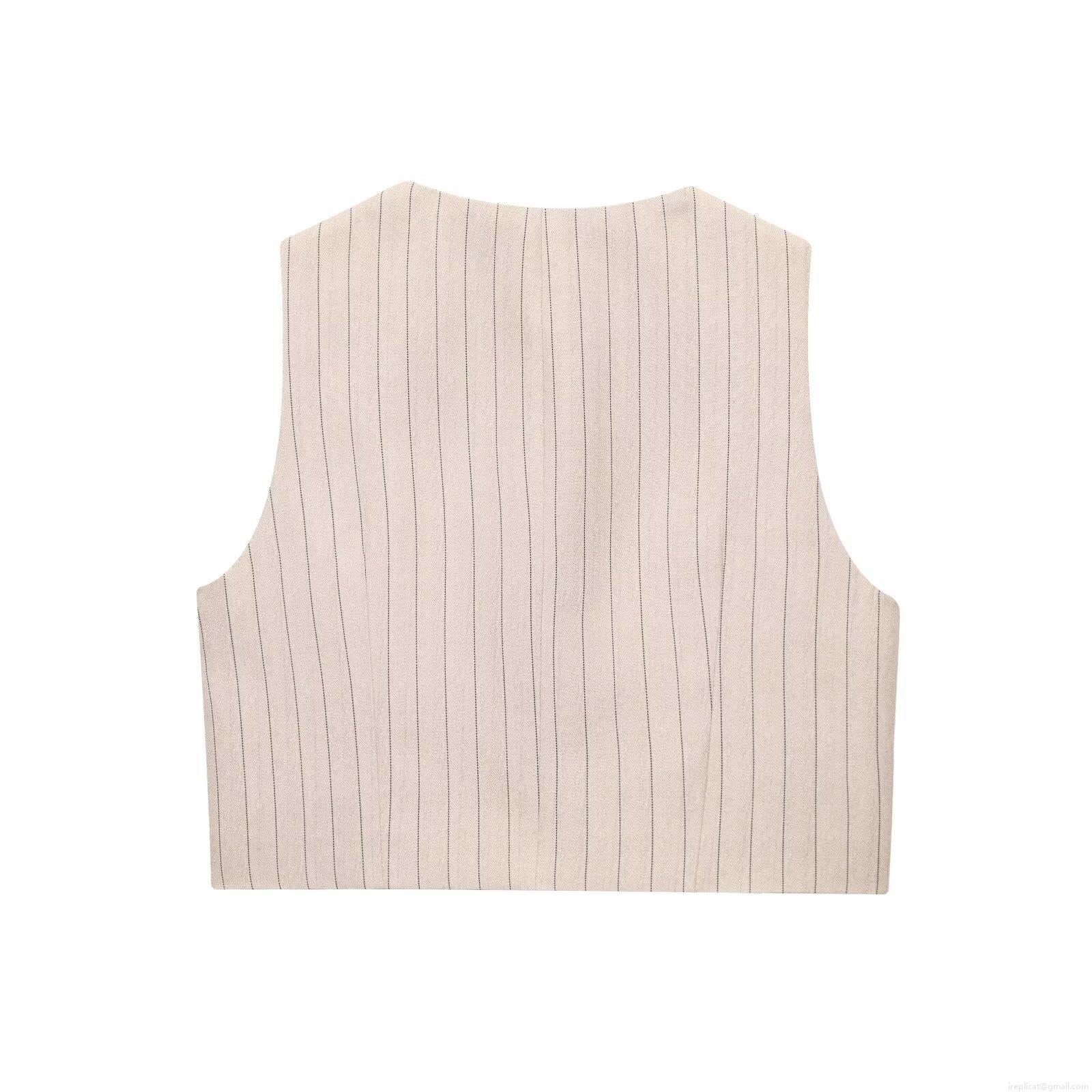 Women\'s 2-Piece Striped Outfit Set Sleeveless Short Vest Top and High Waist Wide Leg Pants with Woven Belt Summer Casual Streetwear Suit
