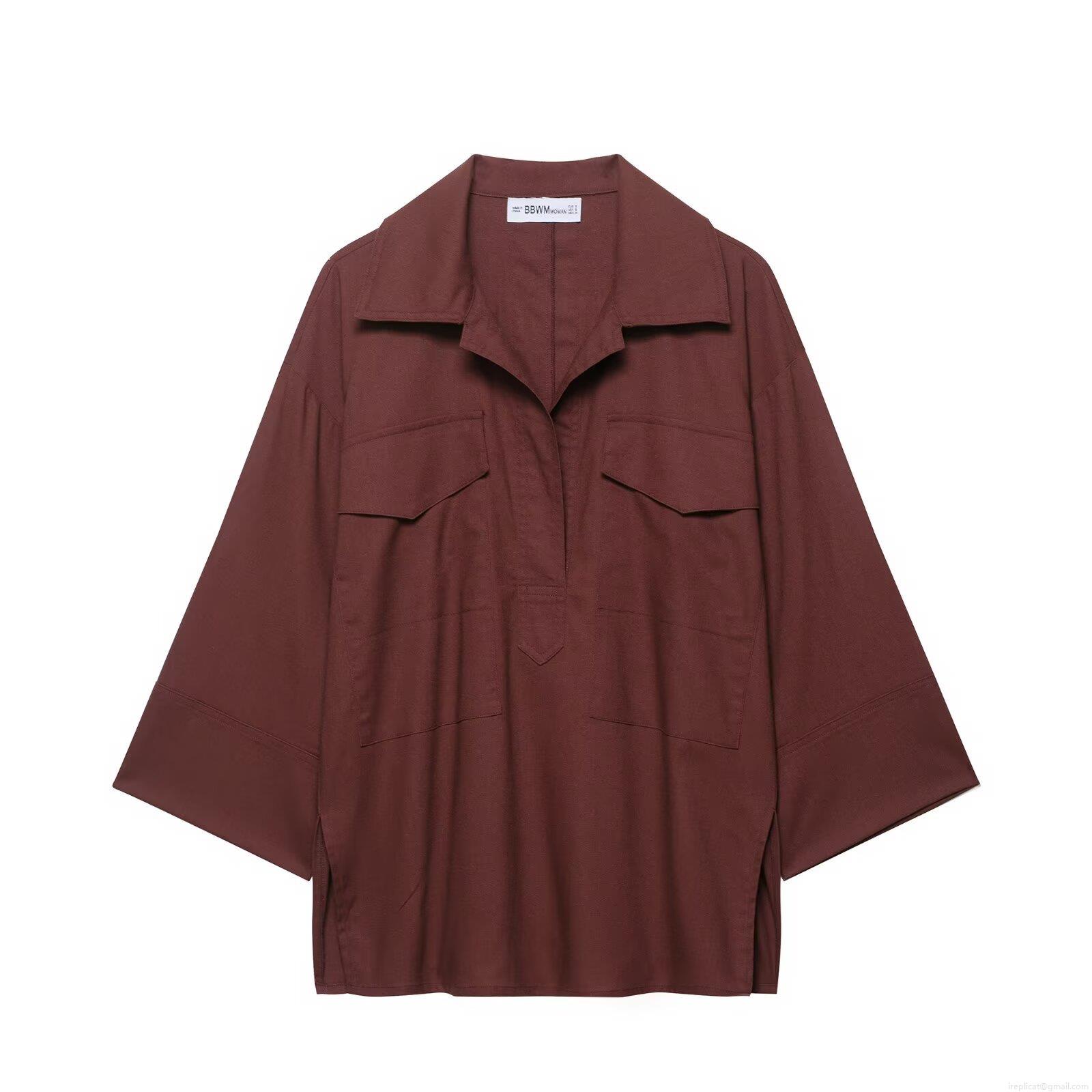 Women\'s 2 Piece Outfits Casual Polyester Shirt and Wide Leg Pants Set Solid Color Long Sleeve Button Down Blouses and Drawstring Trousers Streetwear Outfits for Women