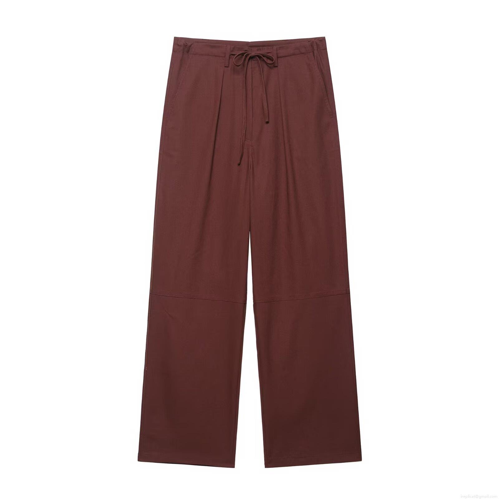 Women\'s 2 Piece Outfits Casual Polyester Shirt and Wide Leg Pants Set Solid Color Long Sleeve Button Down Blouses and Drawstring Trousers Streetwear Outfits for Women