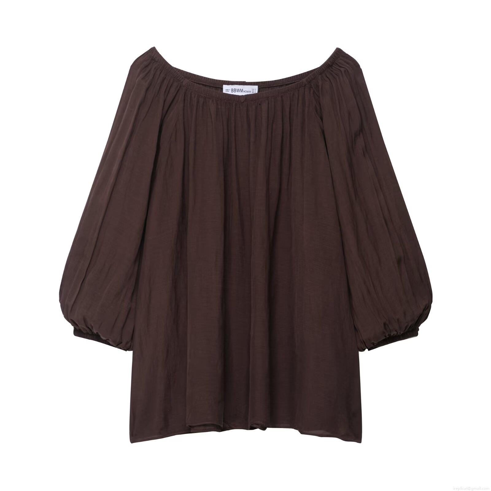 Women's Two Piece Set Pleated Polyester Off Shoulder Long Sleeve Lantern Sleeve Top And Elastic Waist Shorts Casual Streetwear Outfit Set
