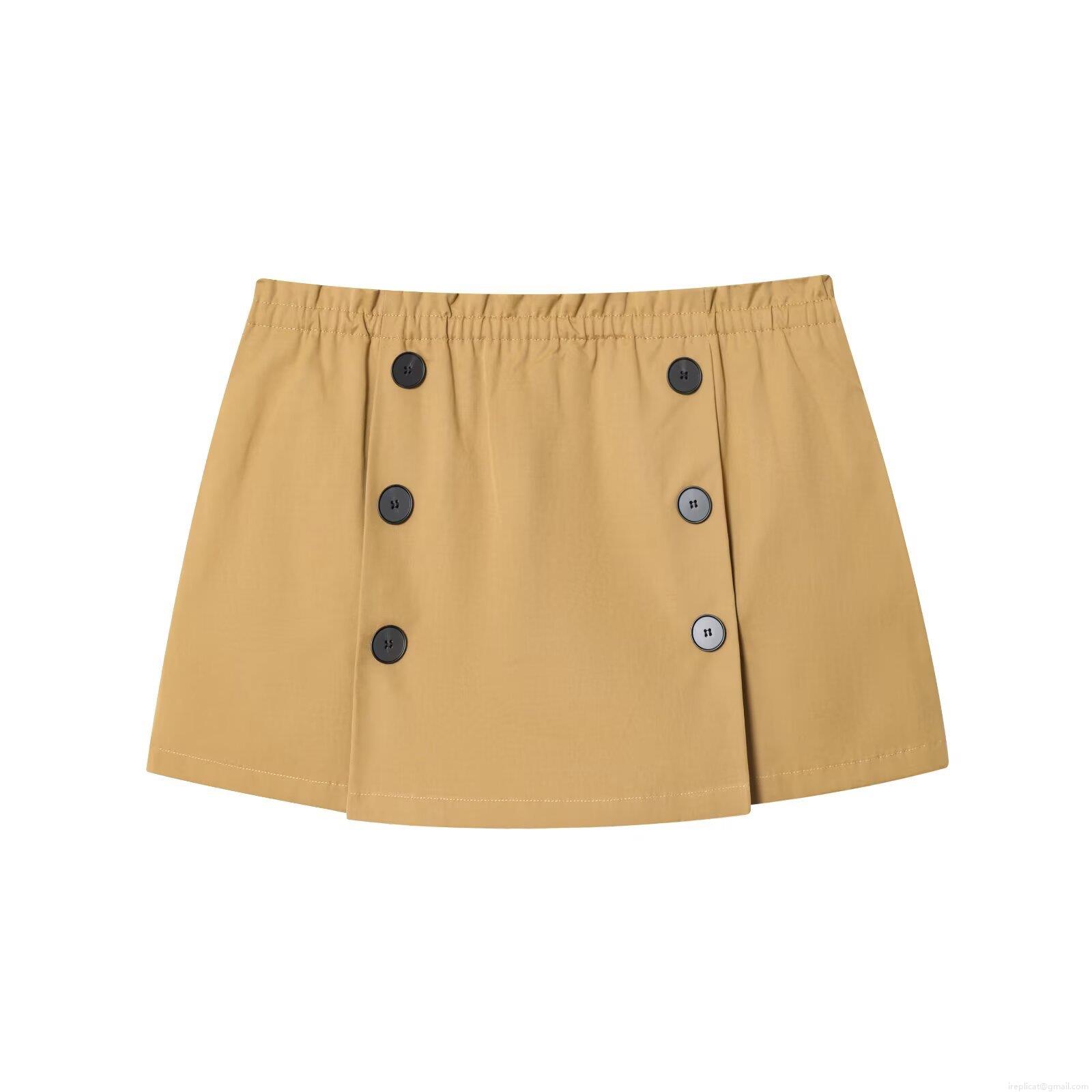 Women Fall Streetwear Polyester Short Trench Coat And Skort Set With Waist Belt Utility Multi-Pocket Khaki Two Piece Outfit