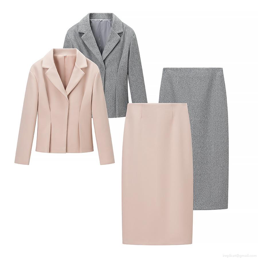 Women's Professional 2 Piece Skirt Set 100% Polyester Solid Color Long Sleeve Blazer Jacket With Mid Length Pencil Skirt Elegant Office Lady Business Workwear Outfit Women's Professional 2 Piece Skirt Set 100% Polyester Solid Color Long Sleeve Blazer Jacket With Mid Length Pencil Skirt Elegant Office Lady Business Workwear Outfit