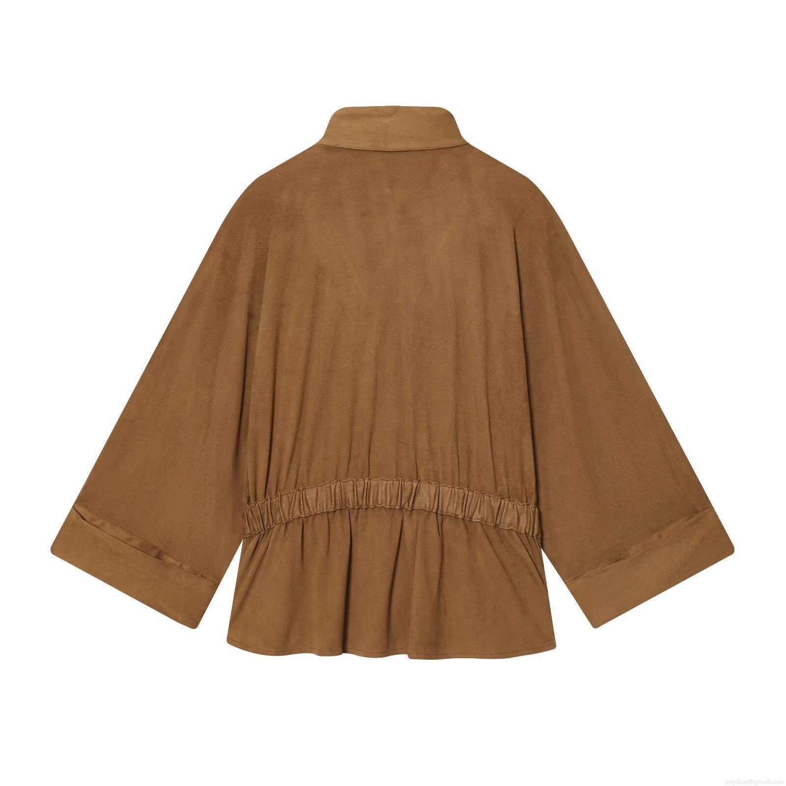Women\'s European Style Faux Suede 2 Piece Set Solid Color Long Sleeve Jacket With Drawstring Belt And Wide Leg Pants Autumn Winter Casual Streetwear Two Piece Outfits
