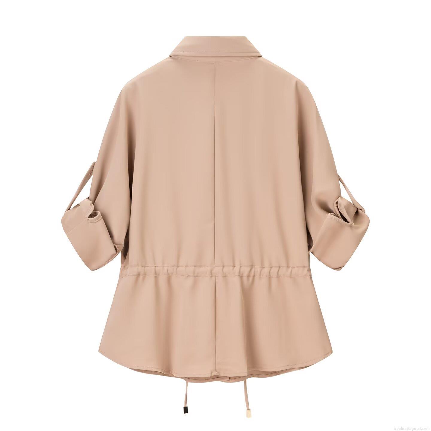 Women\'s Casual Two Piece Outfits Apricot Polyester Twill Shirt Top And Wide Leg Pants Set Street Style Drawstring Waist Co-ord Pants Suits For Women