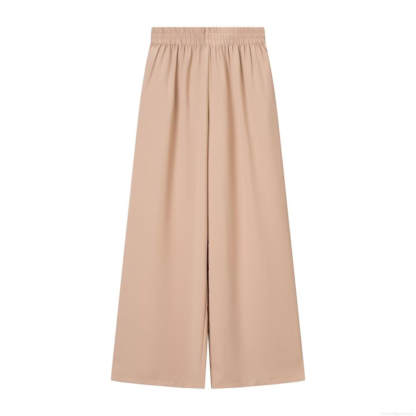 Women\'s Casual Two Piece Outfits Apricot Polyester Twill Shirt Top And Wide Leg Pants Set Street Style Drawstring Waist Co-ord Pants Suits For Women
