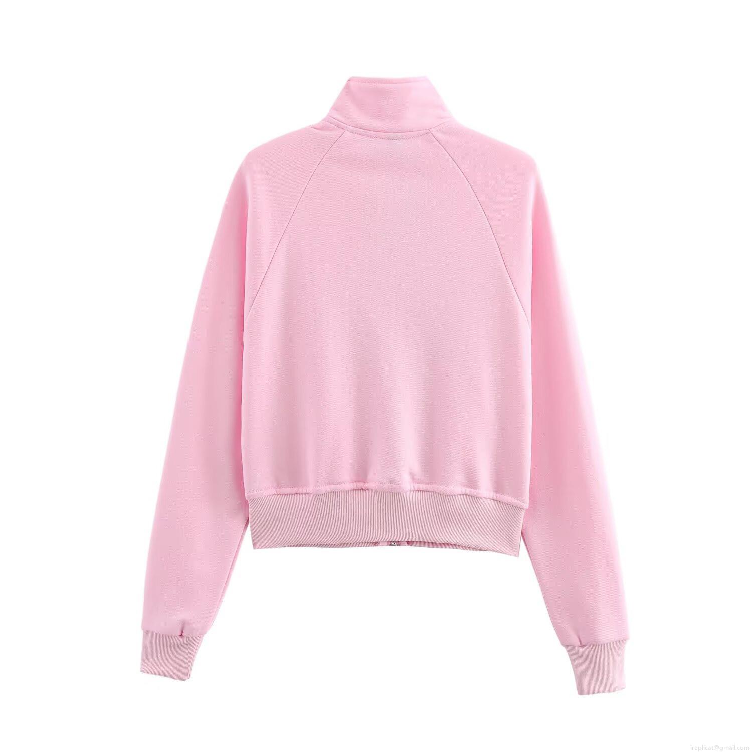 Women\'s Casual Knitted Sweatshirt And Flare Pants Set 85% Cotton Solid Color Stand Collar Zipper Hoodie High Waist Drawstring Sporty Loungewear Two-Piece Tracksuit