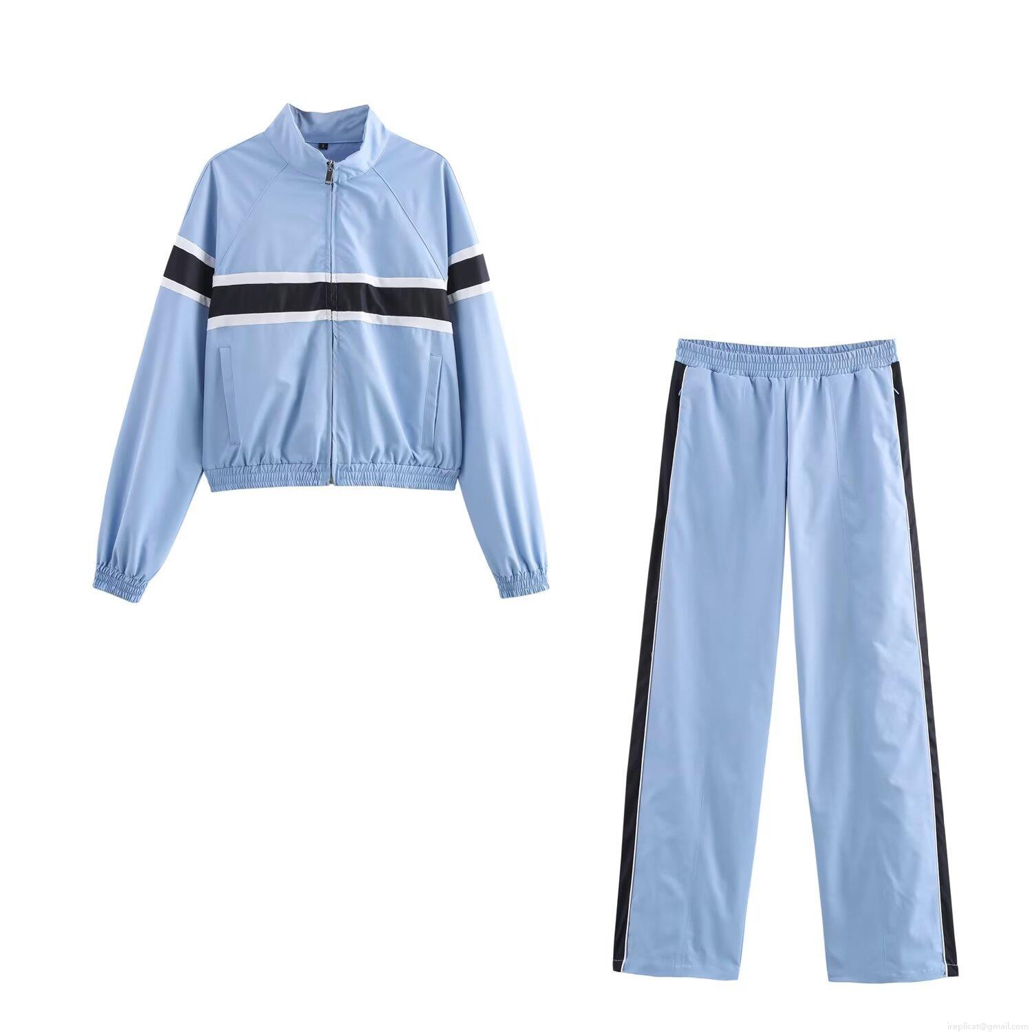 Women's Casual Sporty Tracksuit Set Contrast Striped Stand Collar Zip-up Jacket And Straight Leg Long Pants 85% Cotton Soft Breathable Streetwear For Ladies Women's Casual Sporty Tracksuit Set Contrast Striped Stand Collar Zip-up Jacket And Straight Leg Long Pants 85% Cotton Soft Breathable Streetwear For Ladies