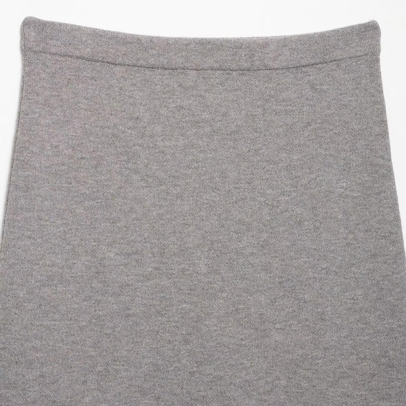 Women\'s Casual Grey Knit Skirt Set Elegant Asymmetrical Folding Collar Long Sleeve Sweater Top And High Waist Straight Midi Skirt 100% Polyester Two Piece Co-ord For Office Daily Wear Autumn Winter