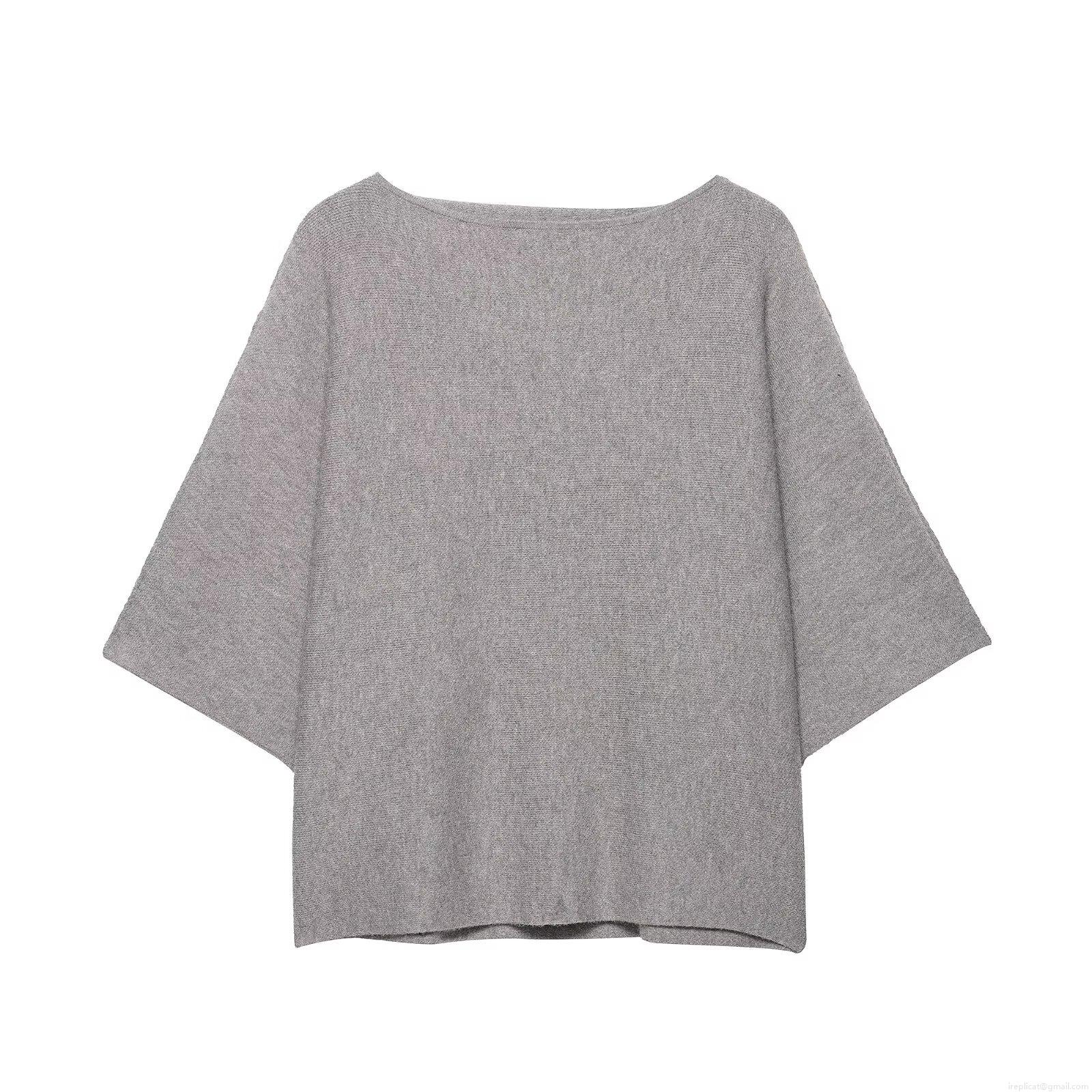 Women\'s Casual Grey Knit Skirt Set Elegant Asymmetrical Folding Collar Long Sleeve Sweater Top And High Waist Straight Midi Skirt 100% Polyester Two Piece Co-ord For Office Daily Wear Autumn Winter