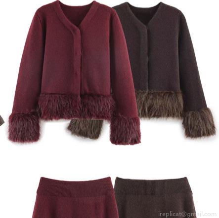 Women's Winter Knitted Two-Piece Set Faux Fur Trim Round Neck Button Cardigan Jacket and Matching High Waist Midi Skirt Warm Casual Streetwear Outfit Women's Winter Knitted Two-Piece Set Faux Fur Trim Round Neck Button Cardigan Jacket and Matching High Waist Midi Skirt Warm Casual Streetwear Outfit