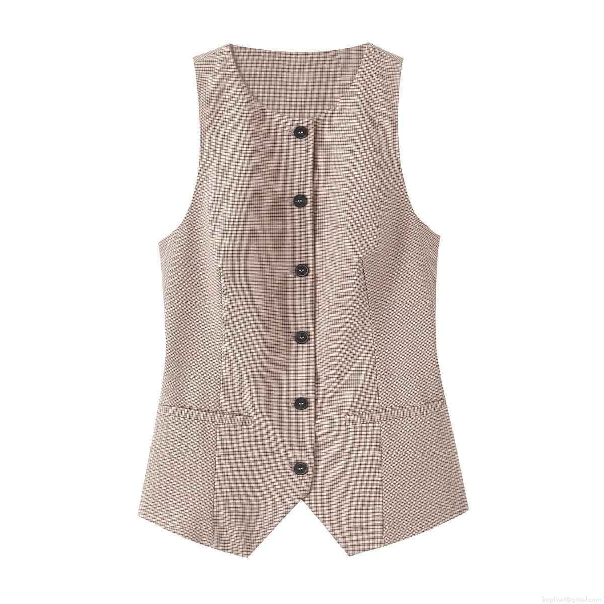 Women\'s 2 Piece Preppy Plaid Vest and Pleated Mini Skirt Set Office Lady Slim Fit Single Breasted Waistcoat Academic Style Outfits Brown Checkered Skirt Suit