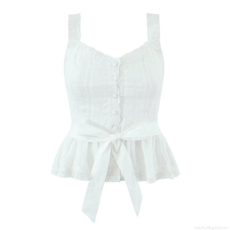 Women\'s Sweet White 100% Cotton 2-Piece Set Lace Trim Camisole And Tiered Pleated Mini Skirt Outfits For Vacation Party Streetwear