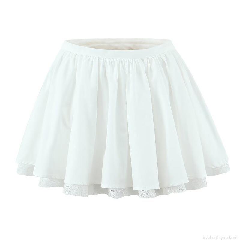 Women\'s Sweet White 100% Cotton 2-Piece Set Lace Trim Camisole And Tiered Pleated Mini Skirt Outfits For Vacation Party Streetwear