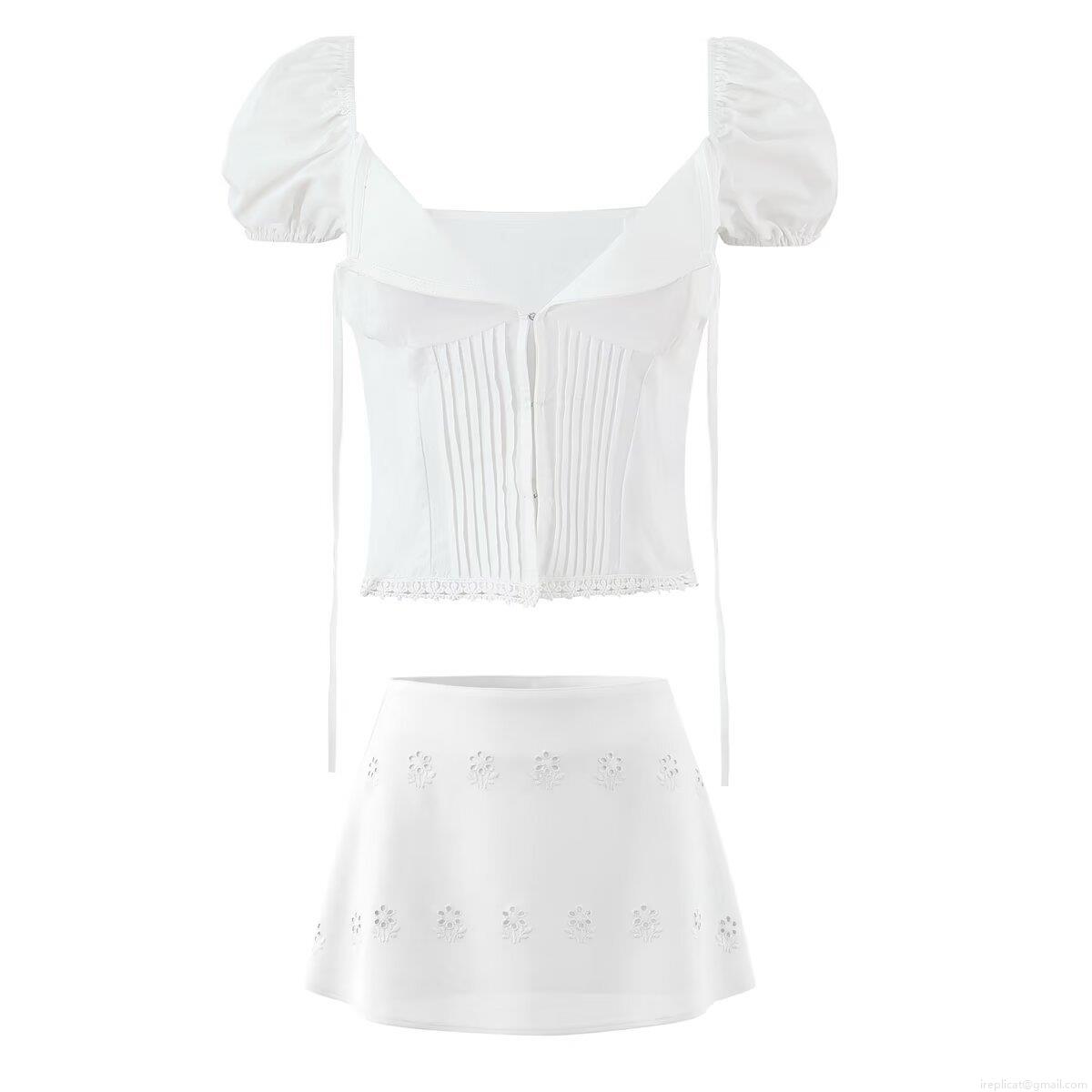 Women's 3-Piece Skirt Set White 100% Cotton Eyelet Embroidery Camisole Top Puff Sleeve Cardigan Mini Skirt Sexy Streetwear Summer Outfits Women's 3-Piece Skirt Set White 100% Cotton Eyelet Embroidery Camisole Top Puff Sleeve Cardigan Mini Skirt Sexy Streetwear Summer Outfits