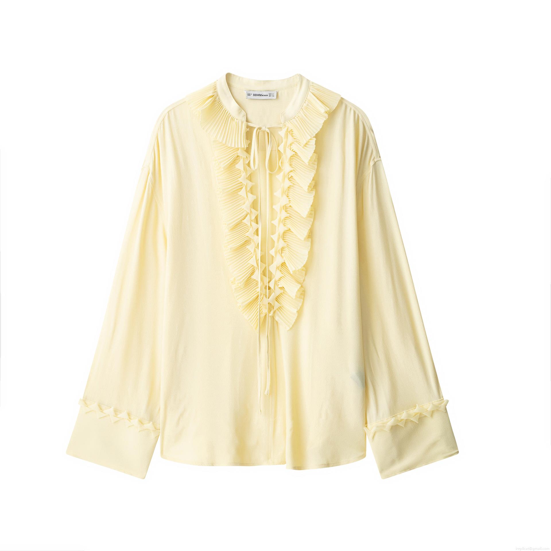 Women's Vintage Skirt Set Ruffled Long Sleeve Shirt And Drawstring Long Skirt Two Piece Outfits Light Yellow Casual Streetwear Polyester Clothing